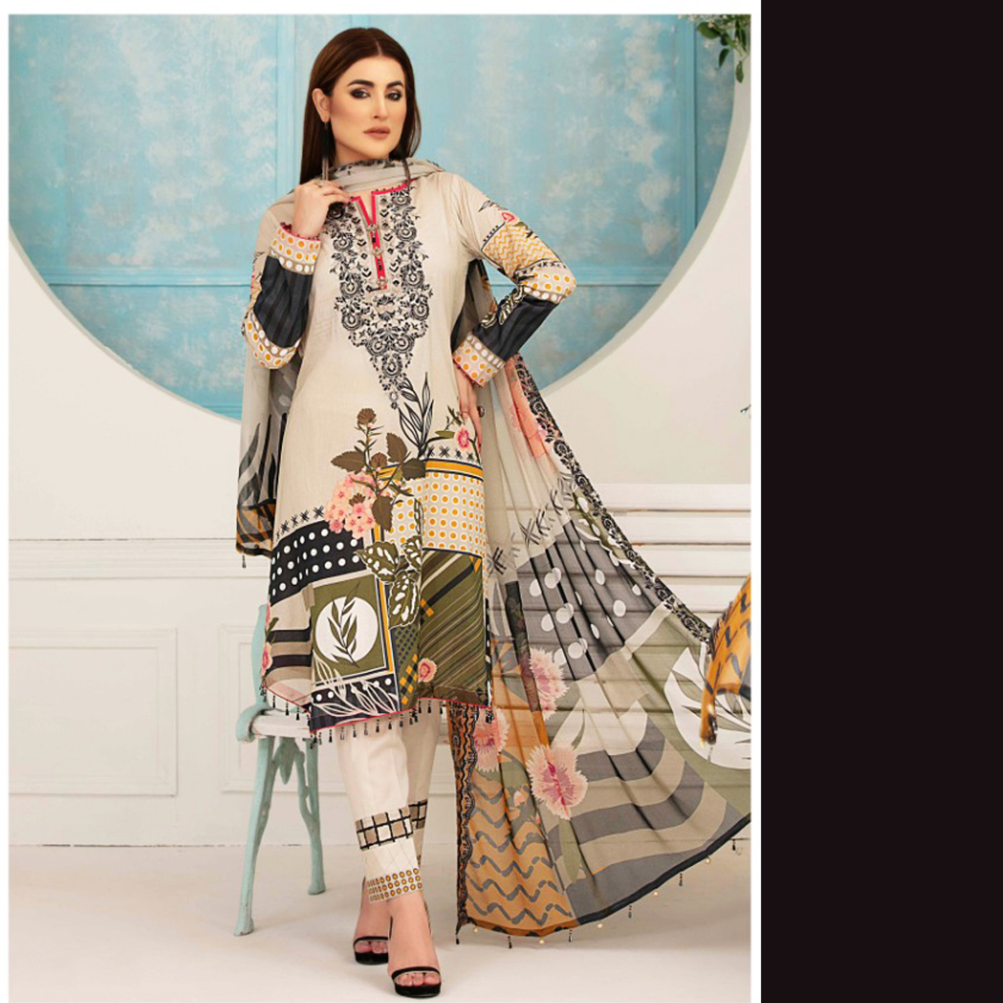 Talk By Fashion Women Japan Satin Silk Karachi Dress Material Multicolor