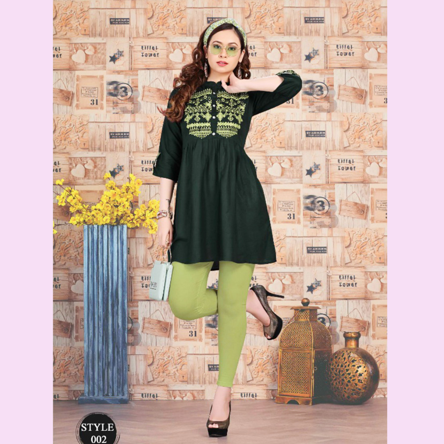 Women Juniper Green Embroidered Tunic Top