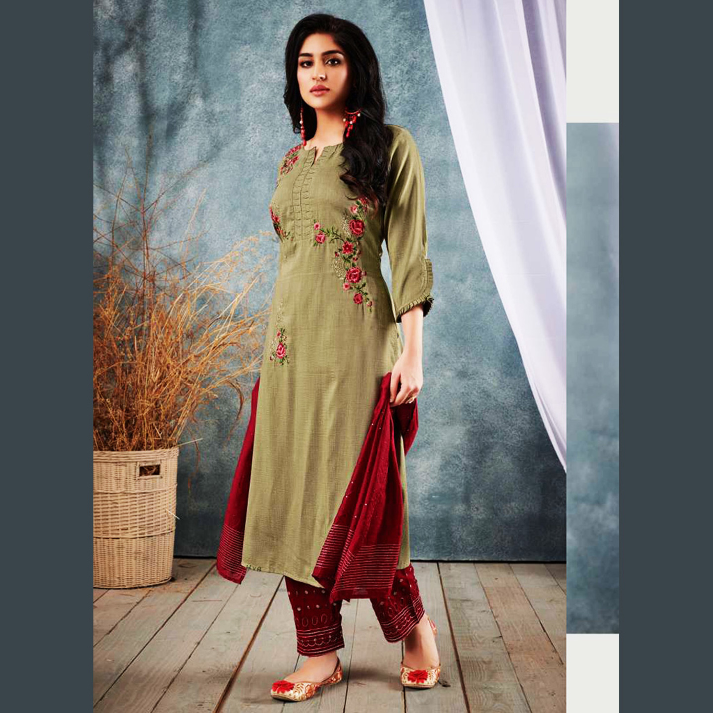 Talk By Fashion Women Embroidered Silk Kurta with Pants & Dupatta