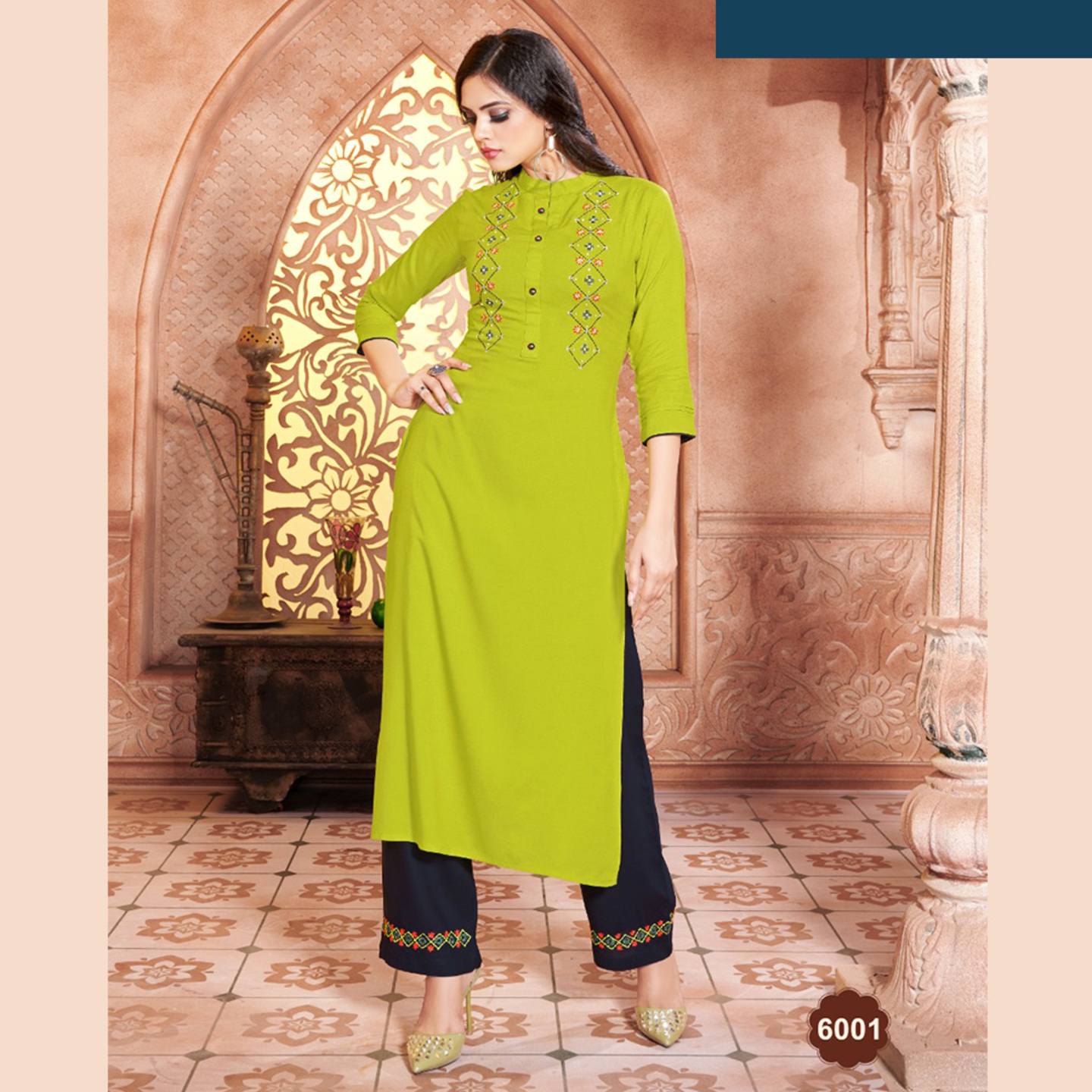 Talk By Fashion Women Green Color Embroidered Kurta with Palazzos