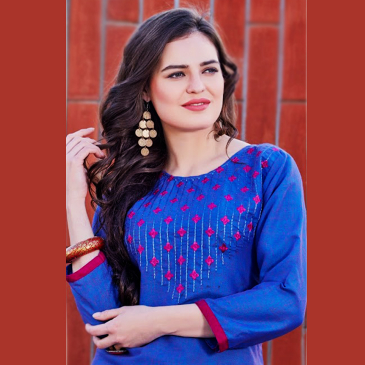 Talk By Fashion Women Cotton Embroidered Kurti Blue