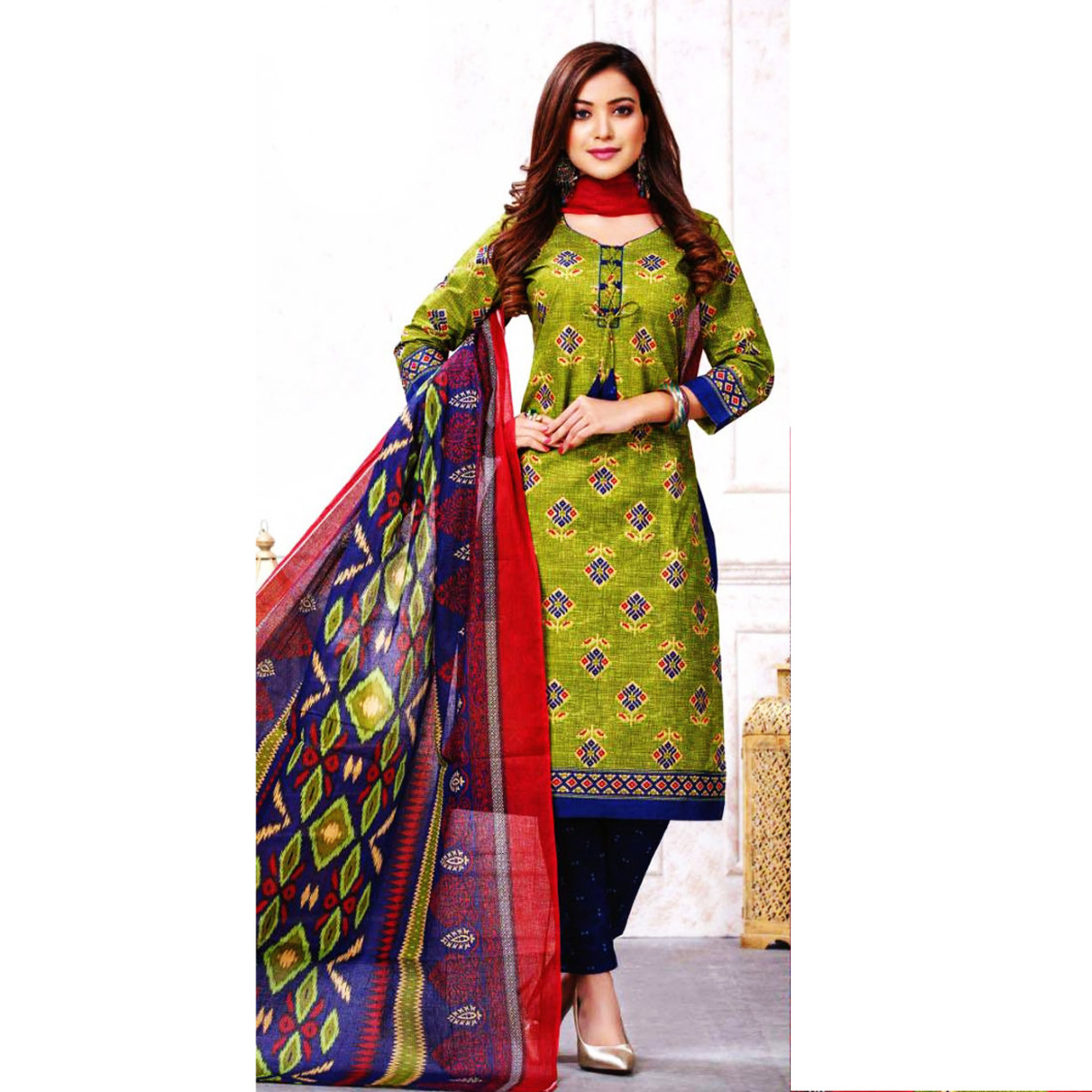 Talk By Fashion Women Cotton Soft Printed Dress Material Green