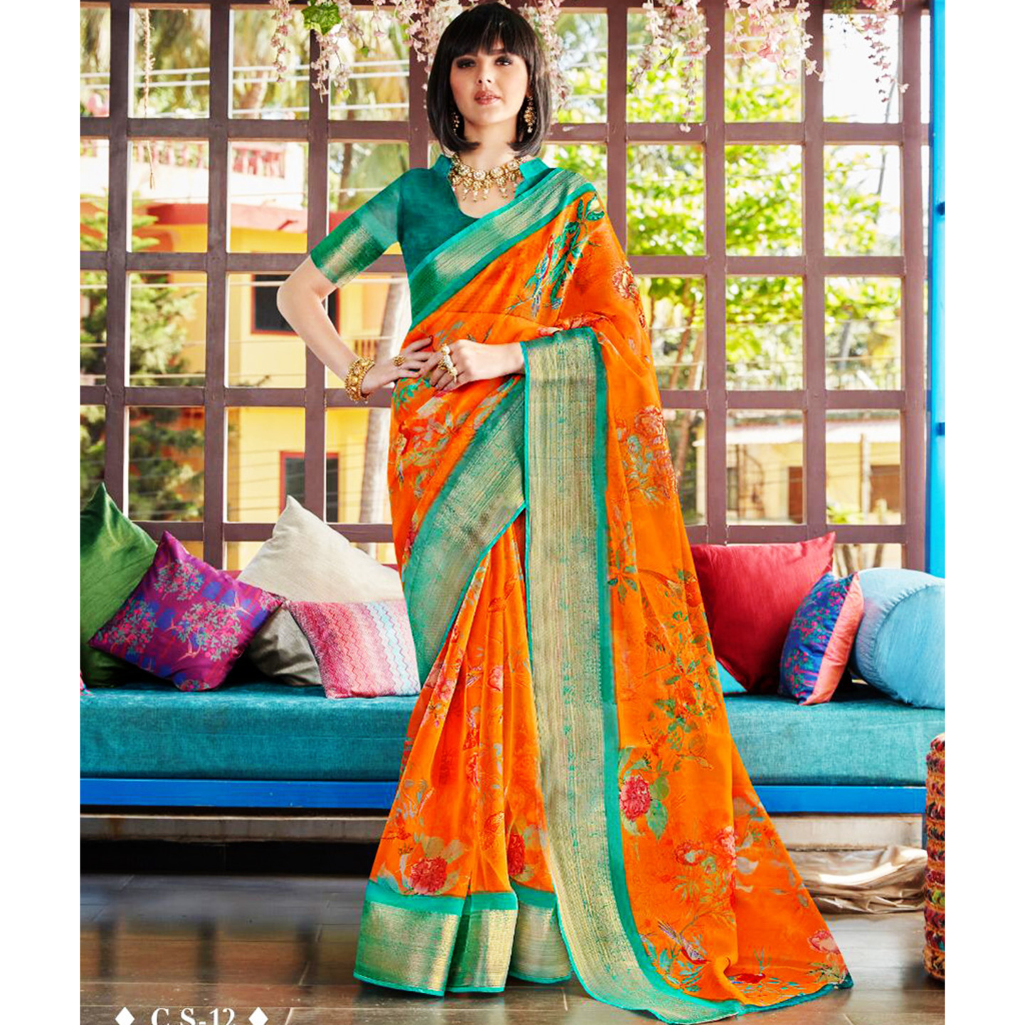Talk By Fashion Women Pure Organza CollamSilk Saree Orange