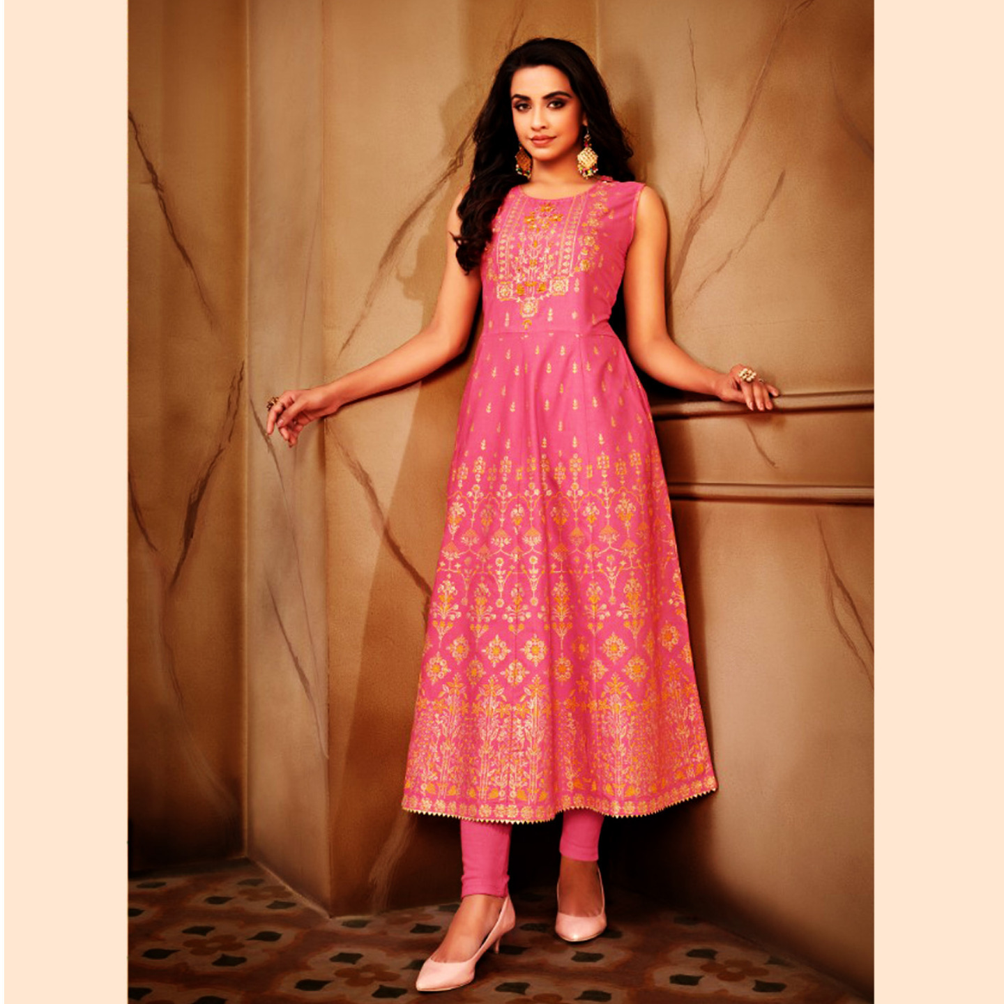 Talk By Fashion Women Pure Viscose Fancy Anarkali Kurti Light Baby Pink