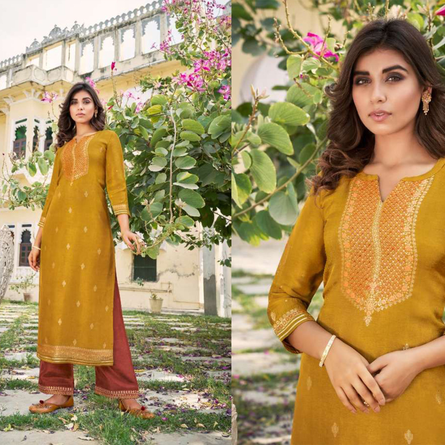 Talk By Fashion Women Banarasi Jacquard Kurta and Palazzo Set