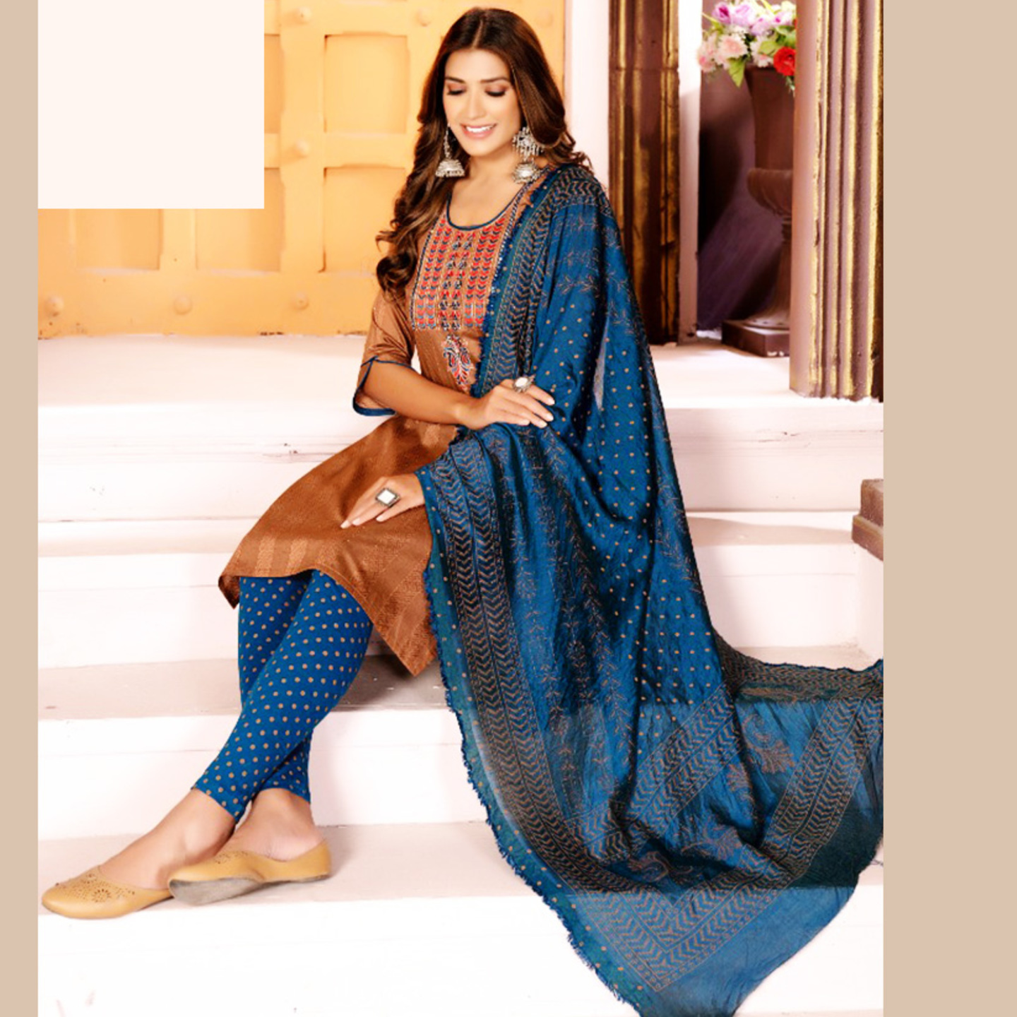 Talk By Fashion Women Embroidered Chanderi Kurta, Pants with Dupatta Set