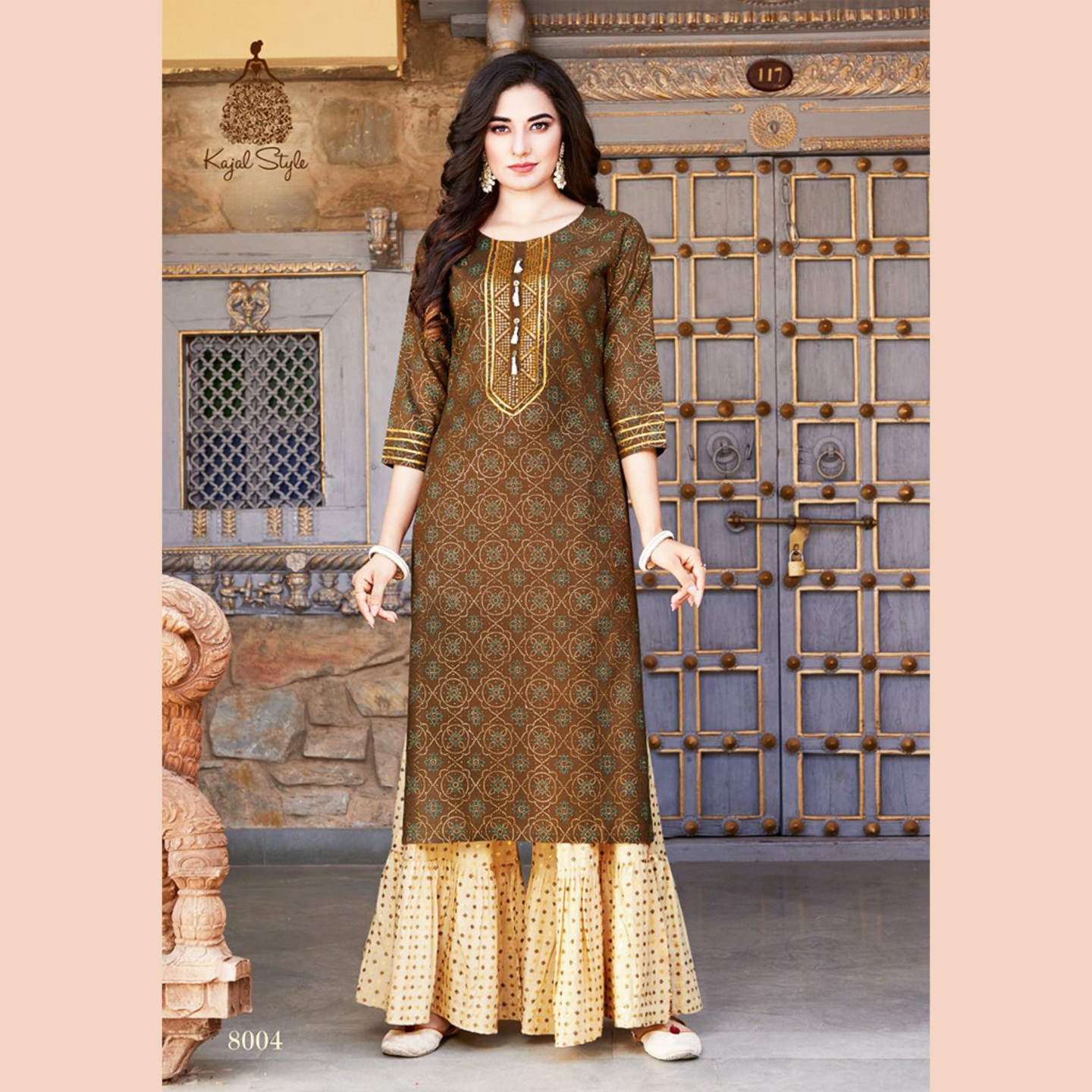 Talk By Fashion Women Fancy Printed Long Kurti with Sharara Set
