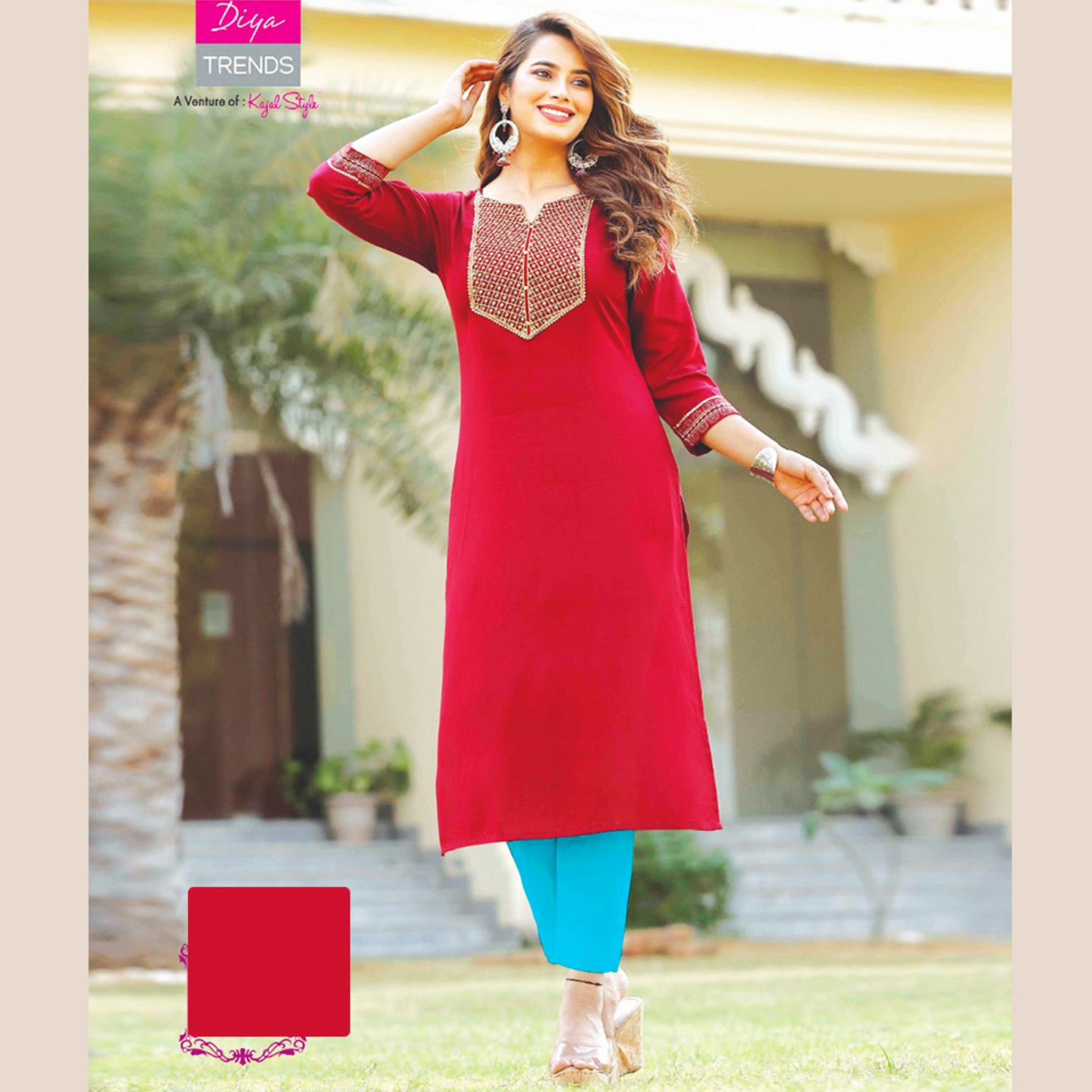 Liva Fashion Women Embroidered Red Maroon Color A-line Kurti