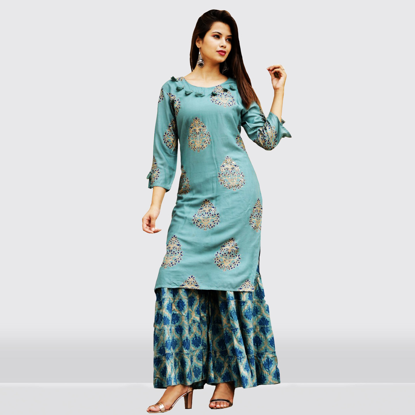 Talk By Fashion Woman beautiful printed handwork Kurti with Sharara Set
