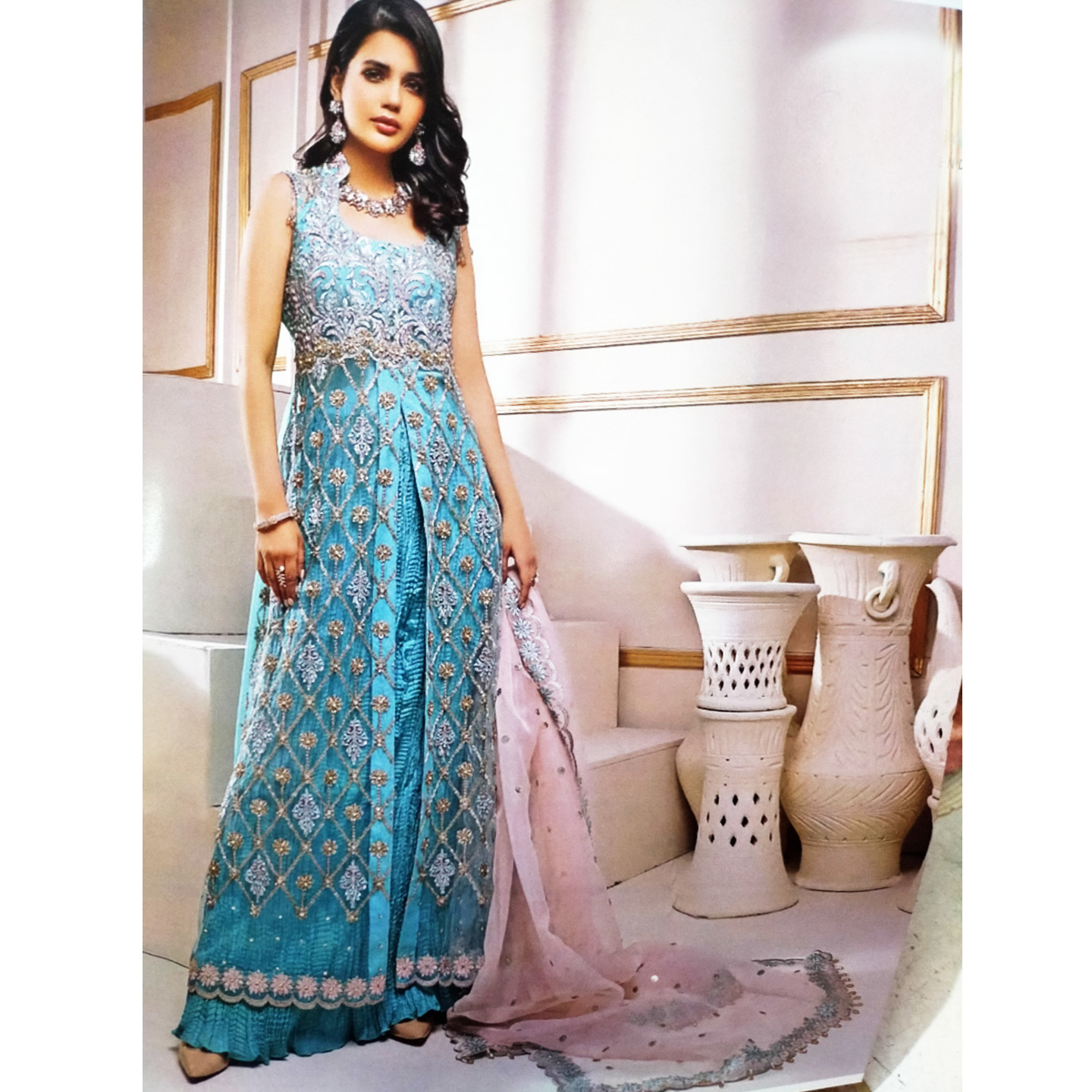 Talk By Fashion Women Fox Georgette with Heavy Embroidery Dress Material Blue