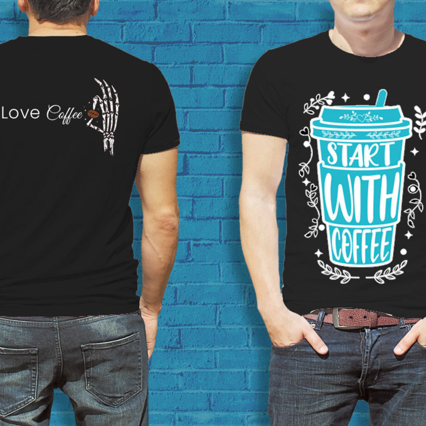 Talk By Fashion Start With Coffee Designer Black T-shirt for Men