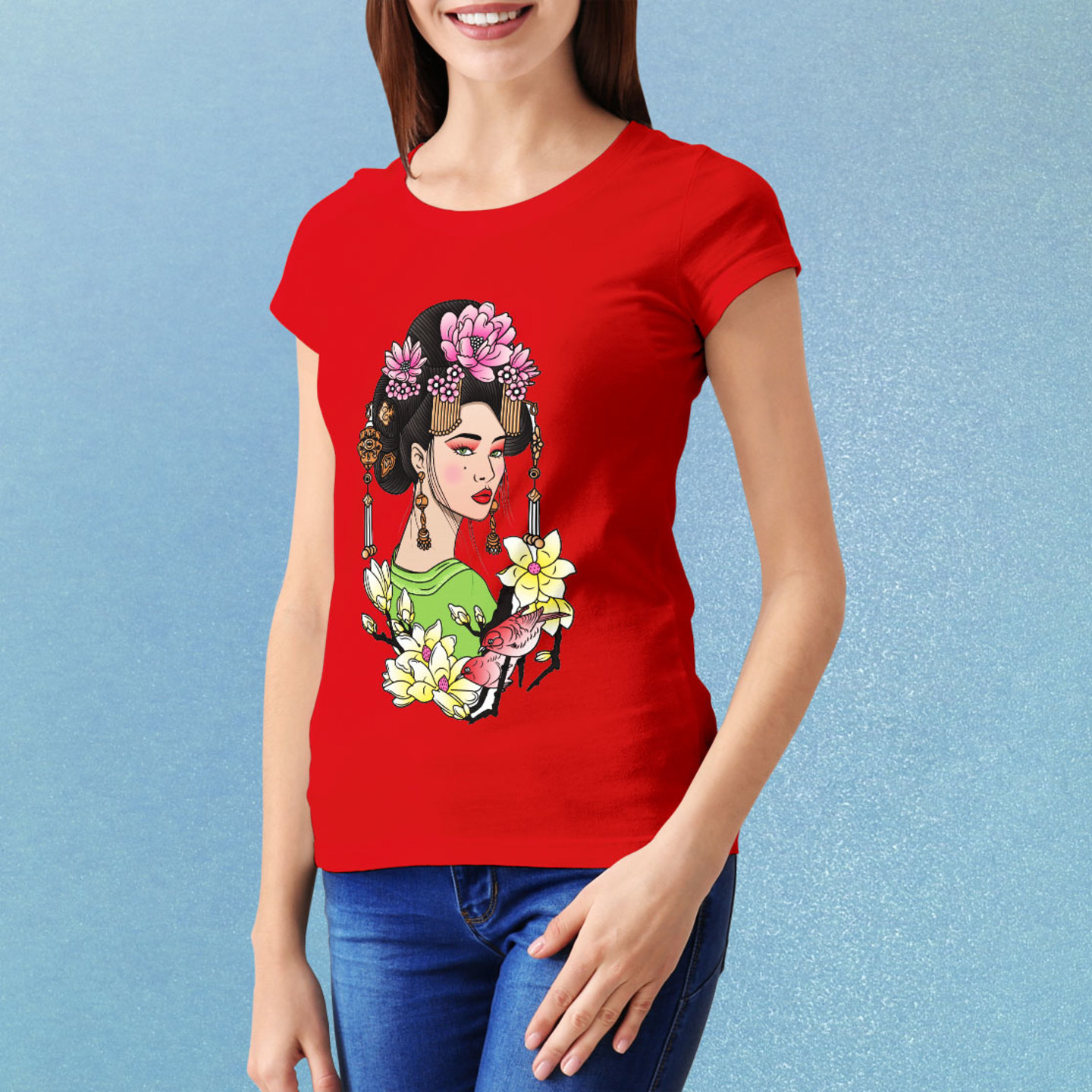 Talk By Fashion Kimono Girl Graphic Women t-shirt Red