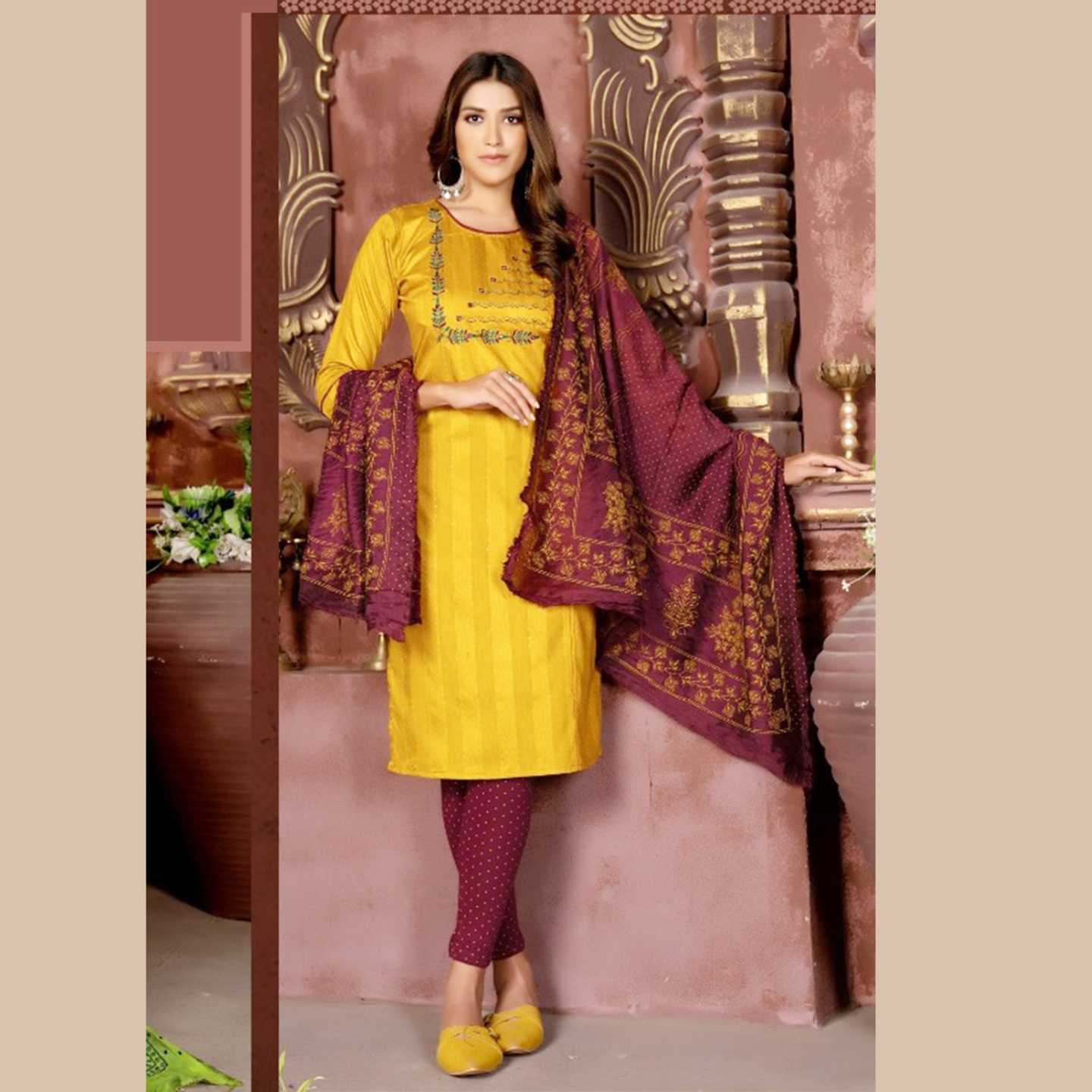 Talk By Fashion Women Embroidered Chanderi Kurta, Pants with Dupatta Set