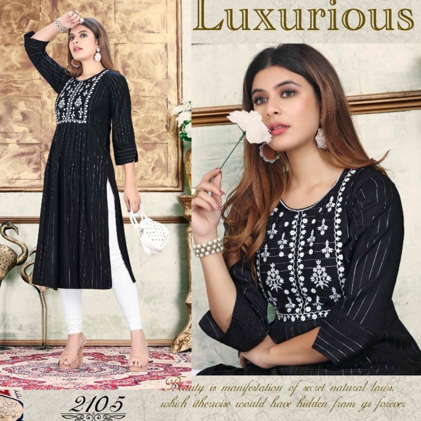 Talk By Fashion Women Cotton Lurex Black Straight Kurta