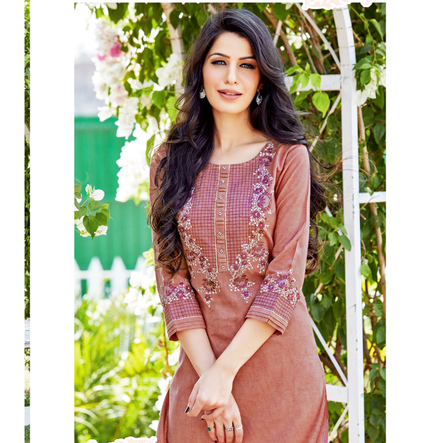 Ladies Flavour Women Light Rose Color Embroidered Straight Kurta Set