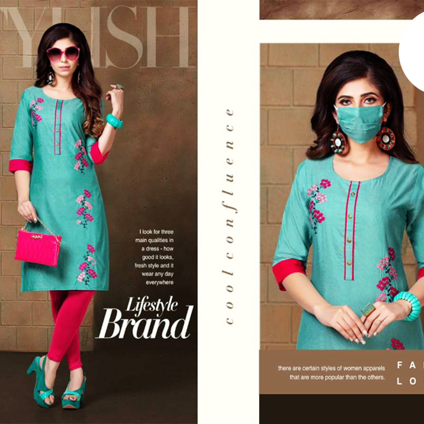 Talk By Fashion Women Cotton Embroidery Kurti with Mask Dark Gray
