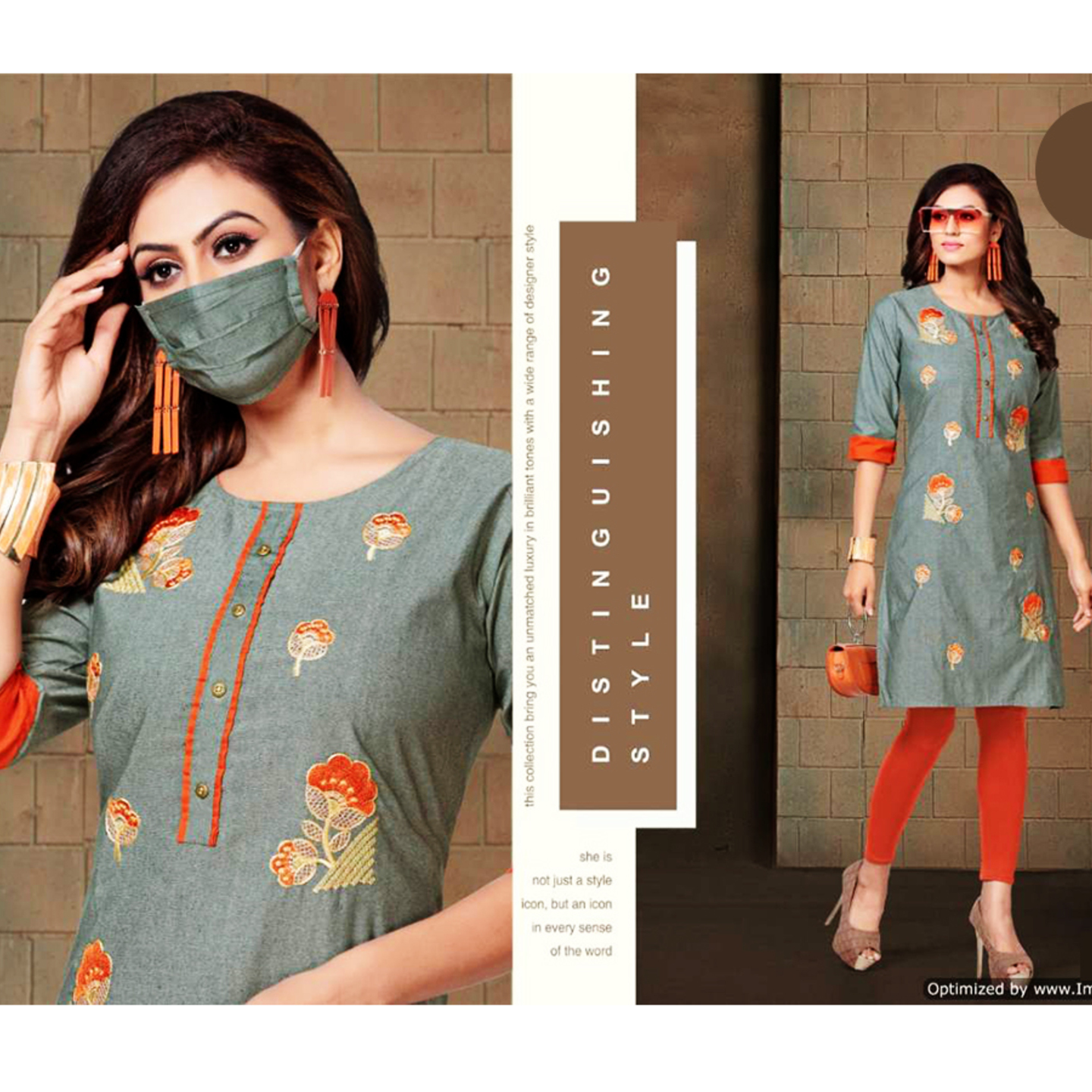 Talk By Fashion Women Cotton Embroidery Kurti with Mask