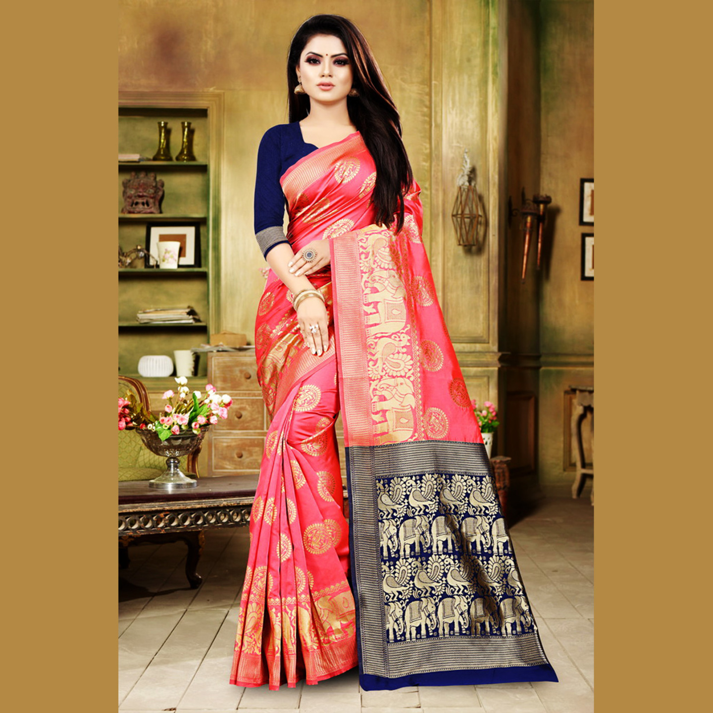 Talk By Fashion Women Art Silk Banarasi Saree Light Pink