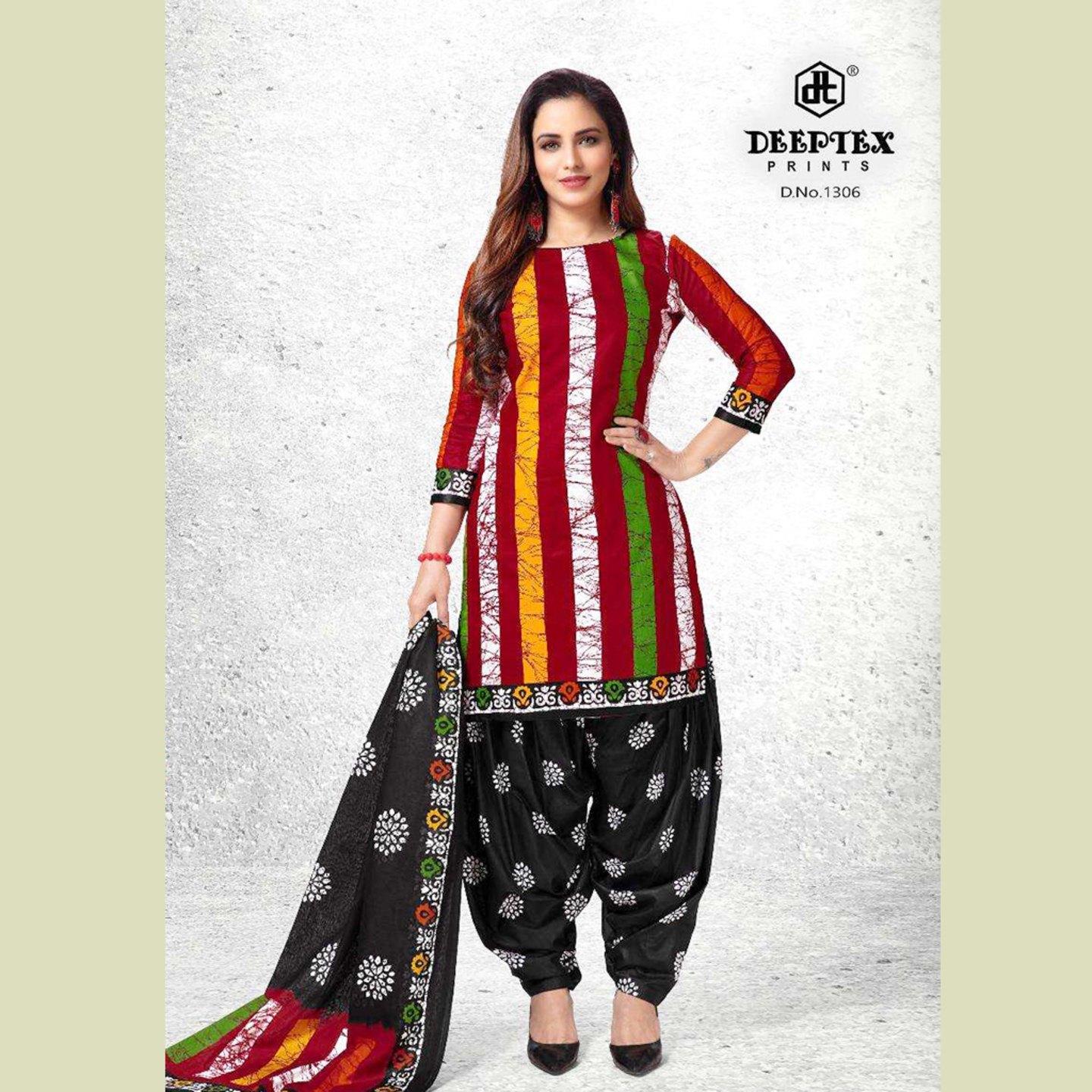 Deeptex Women Black & Multi Colored Batik Print Unstitched Dress Material