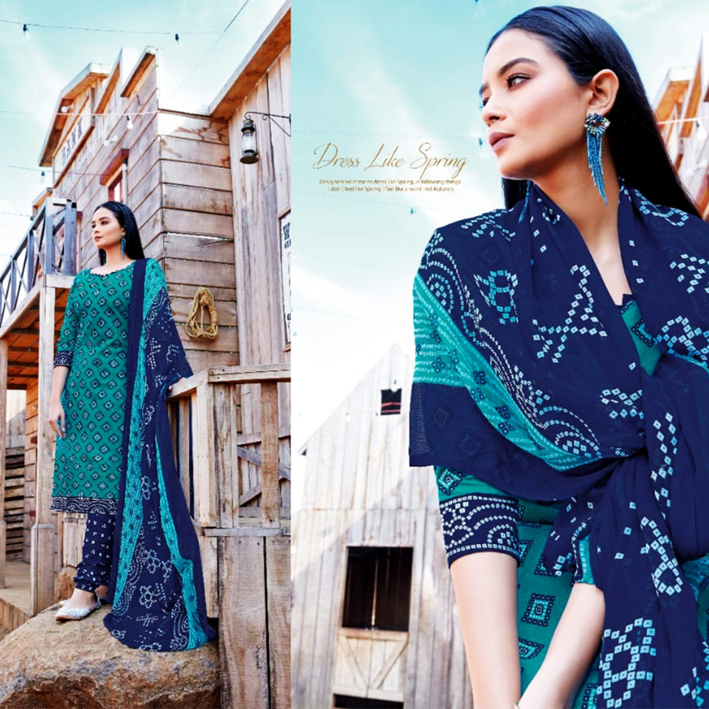 Talk By Fashion Blue Cotton Bandhani Printed Unstitched Dress Material