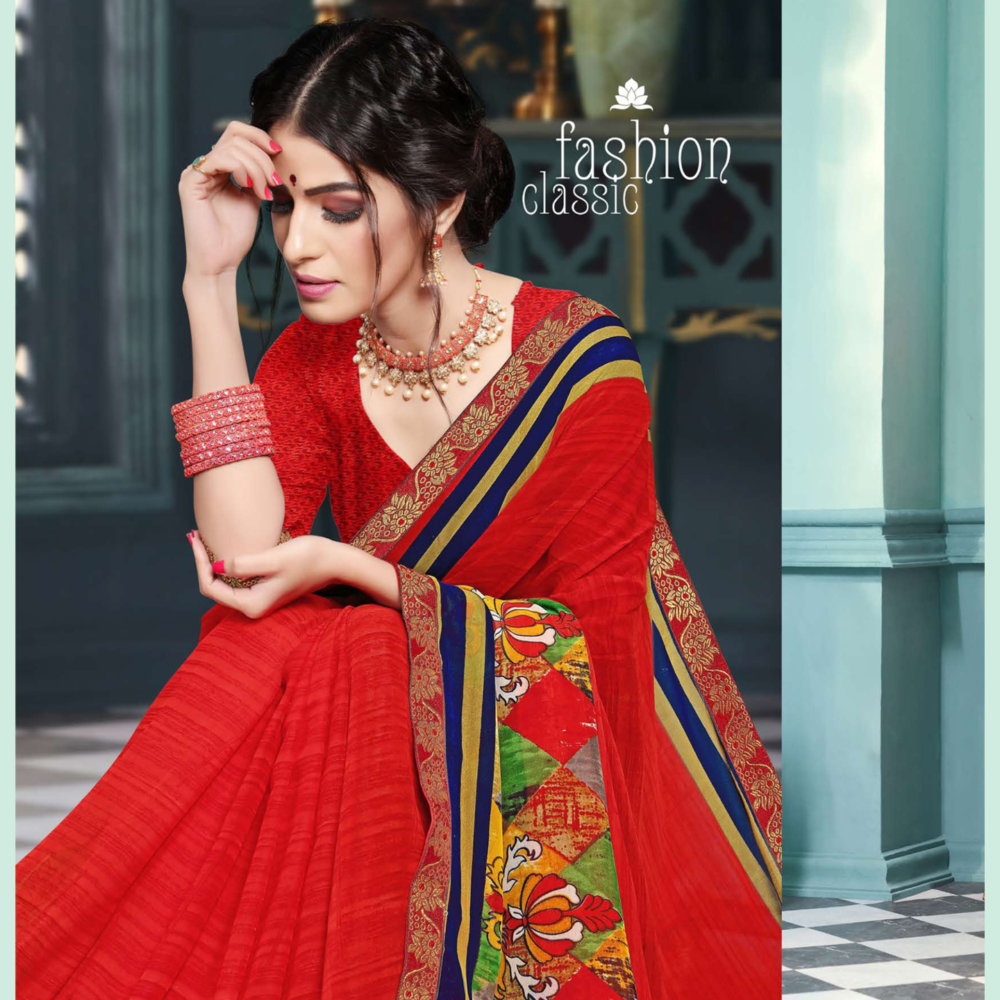 Talk By Fashion Women Soft Georgette Printed Saree Red