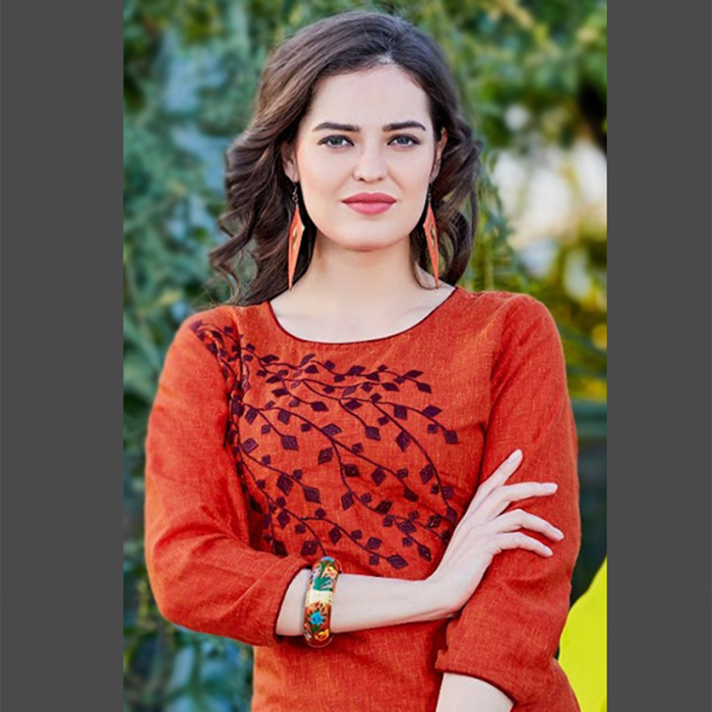 Talk By Fashion Women Cotton Embroidered Kurti Orange Dark