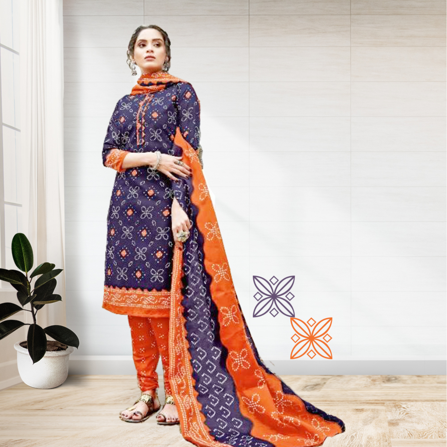 Talk By Fashion Women Soft Cotton Bandhani Print  Dress Material Purple