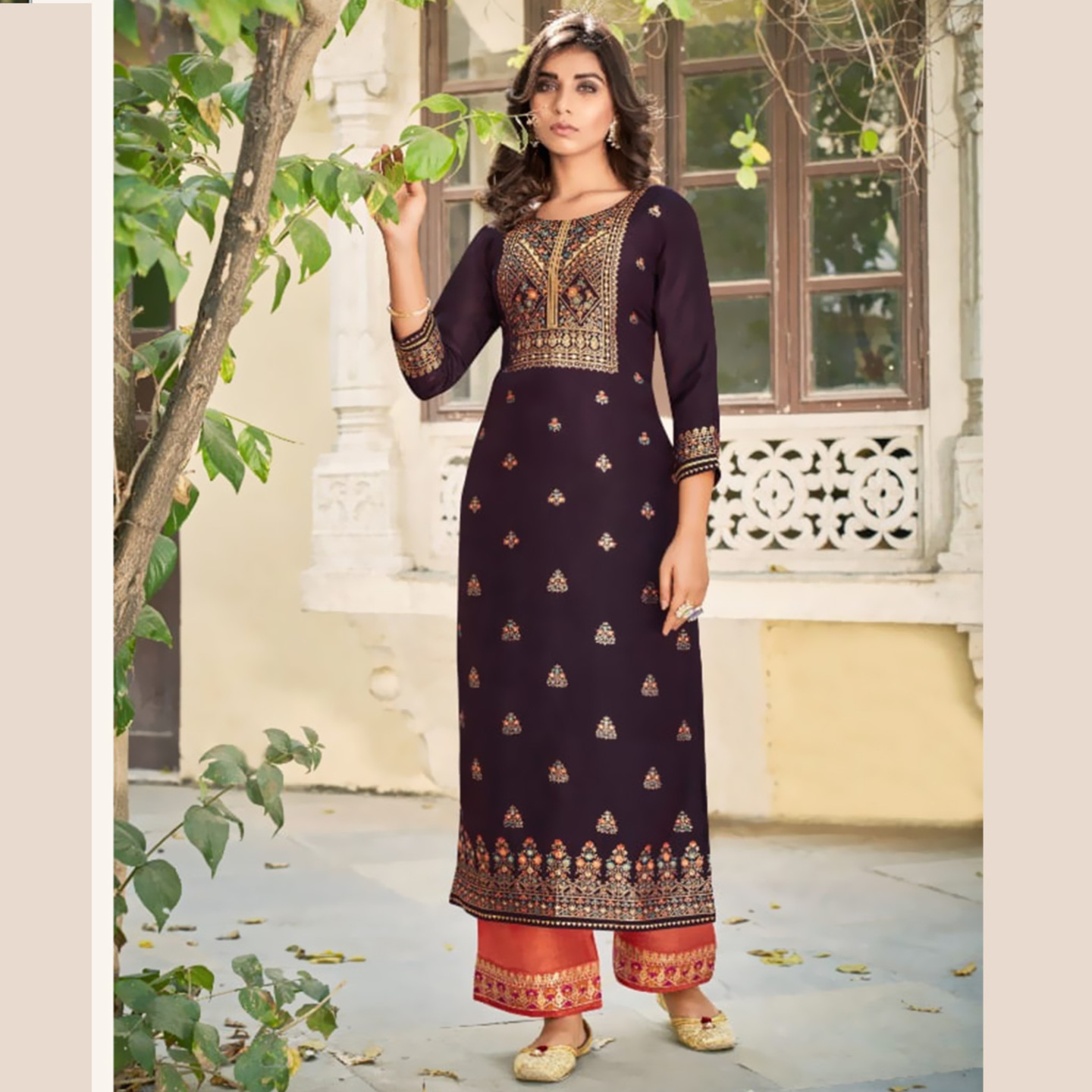 Talk By Fashion Women Banarasi Jacquard Kurta and Palazzo Set