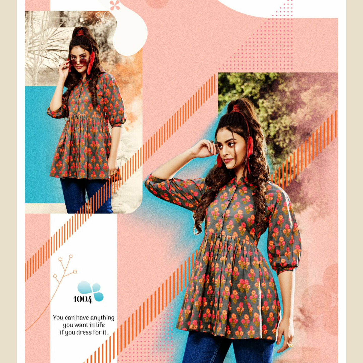 TALK BY Fashion Women Printed Casual Top Light Blue Color