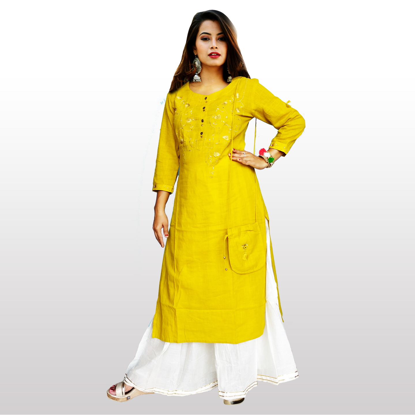 TBF Long Kurta Sharara Pant Set with Batua