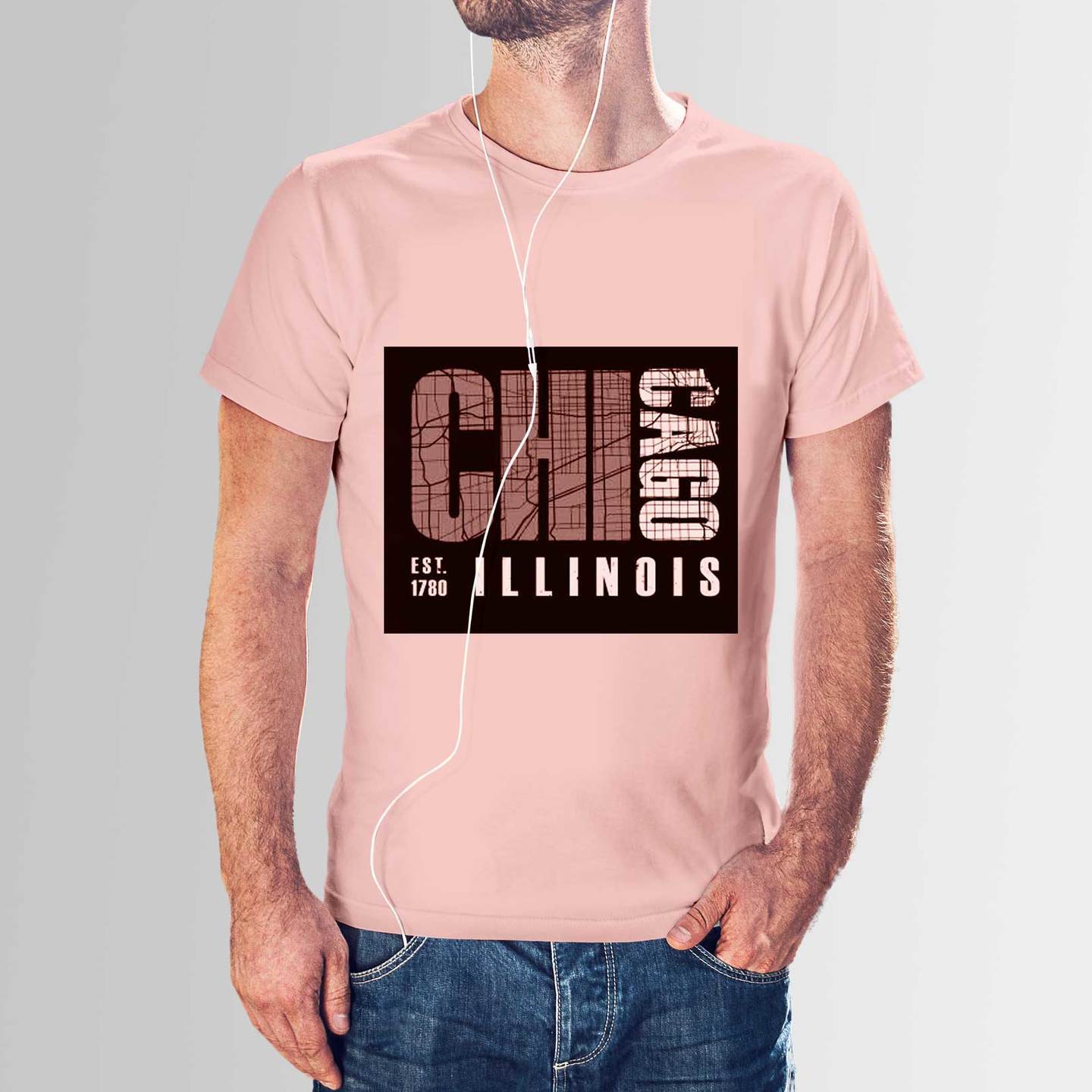 Talk By Fashion Chicago Coffee Print Pink T-shirt for Men