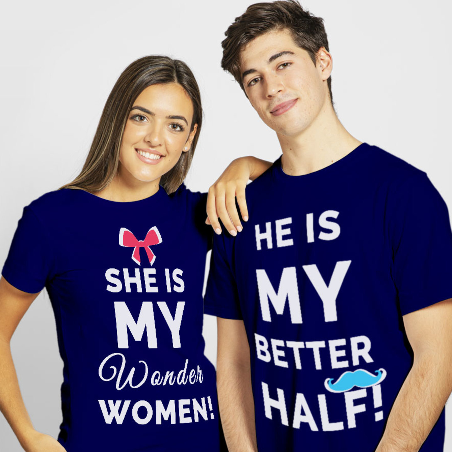 Talk By Fashion Perfect Partner Typographic Couple T shirt Blue