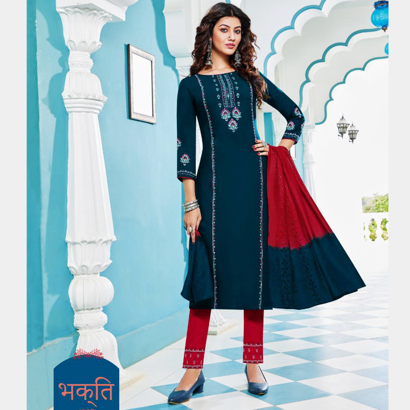 TALK BY FASHION Women Embroidered Kurta with Pants & Dupatta Dark Blue