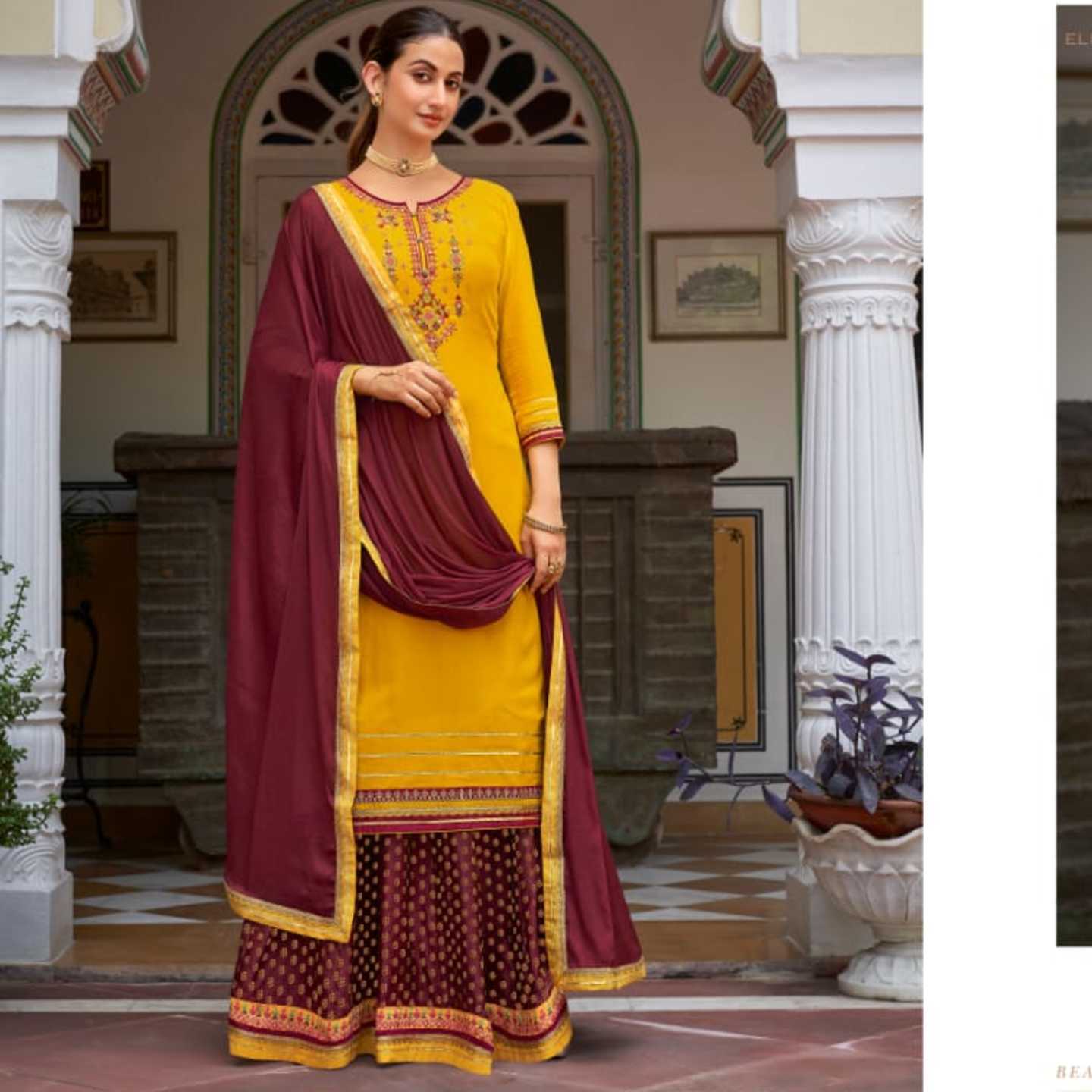 Talk By Fashion Women Jam Silk Embroidered Long Kurta with Skirt and Dupatta Set