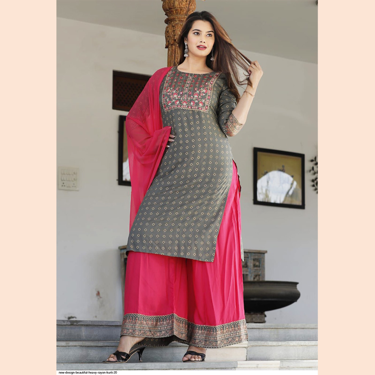 Talk By Fashion Women Cotton Embroidered Kurta with Palazzo & Dupatta