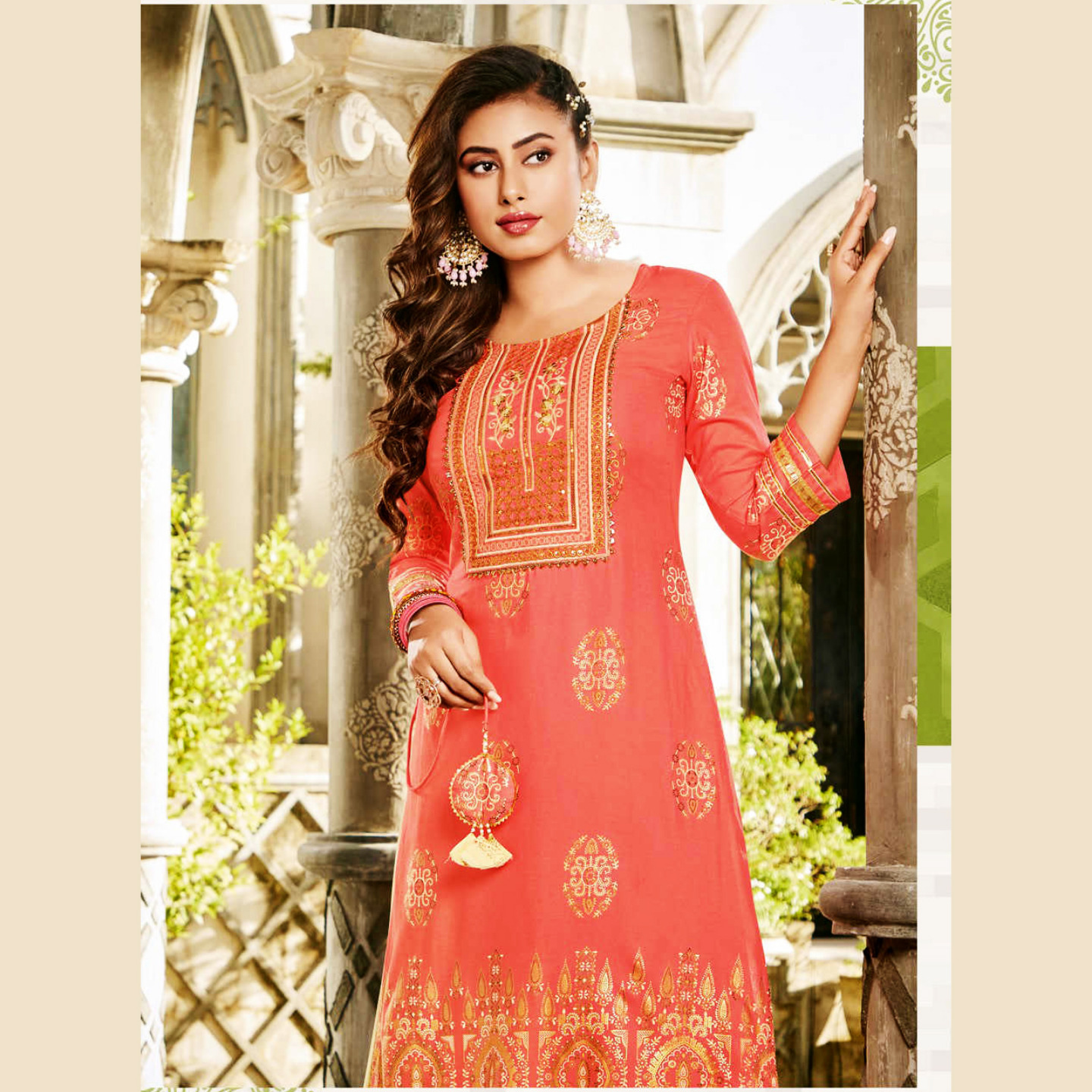 Liva Fashion Women Peach Color Printed Kurta with Flared Palazzos Set