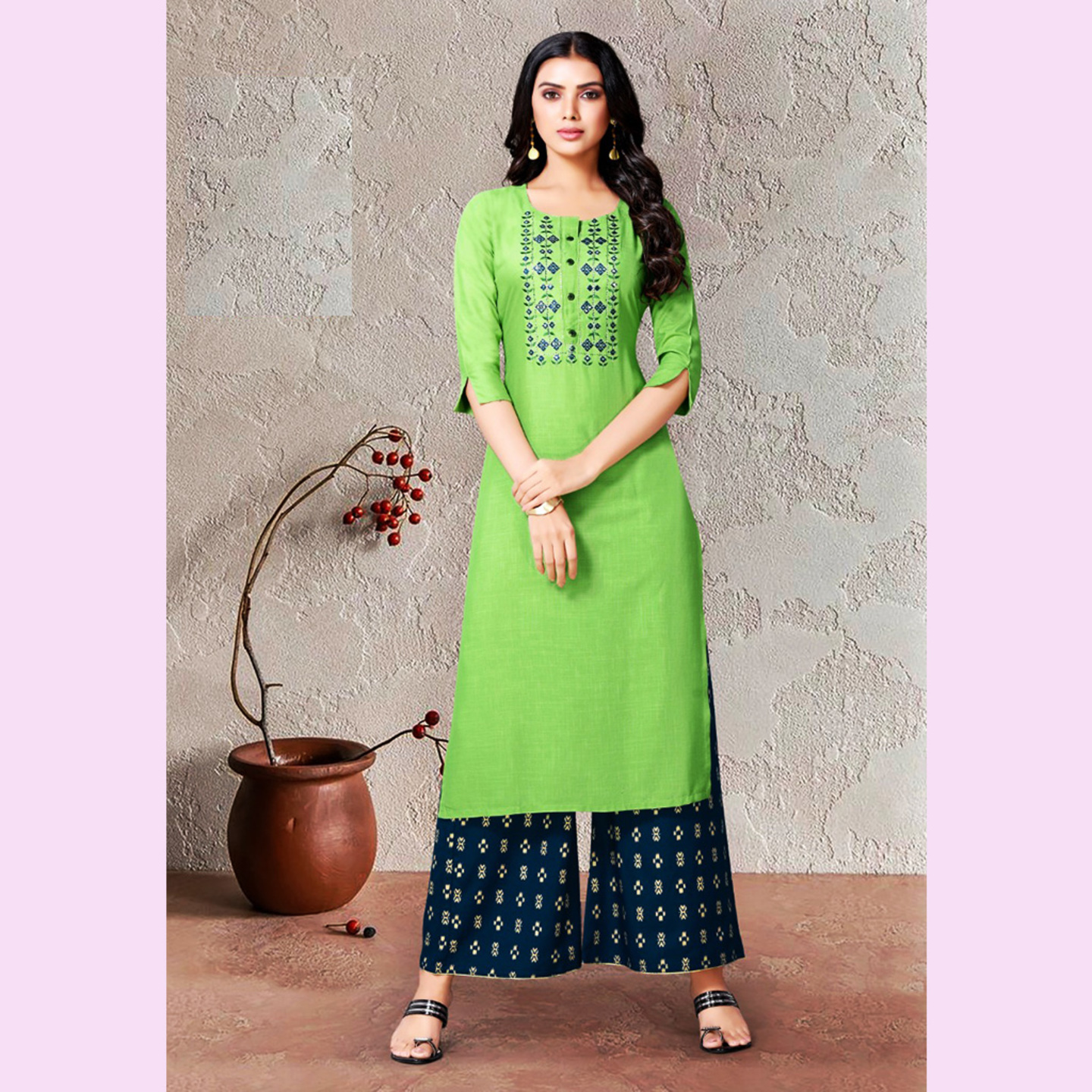 Women Embroidered A-line Kurta Set