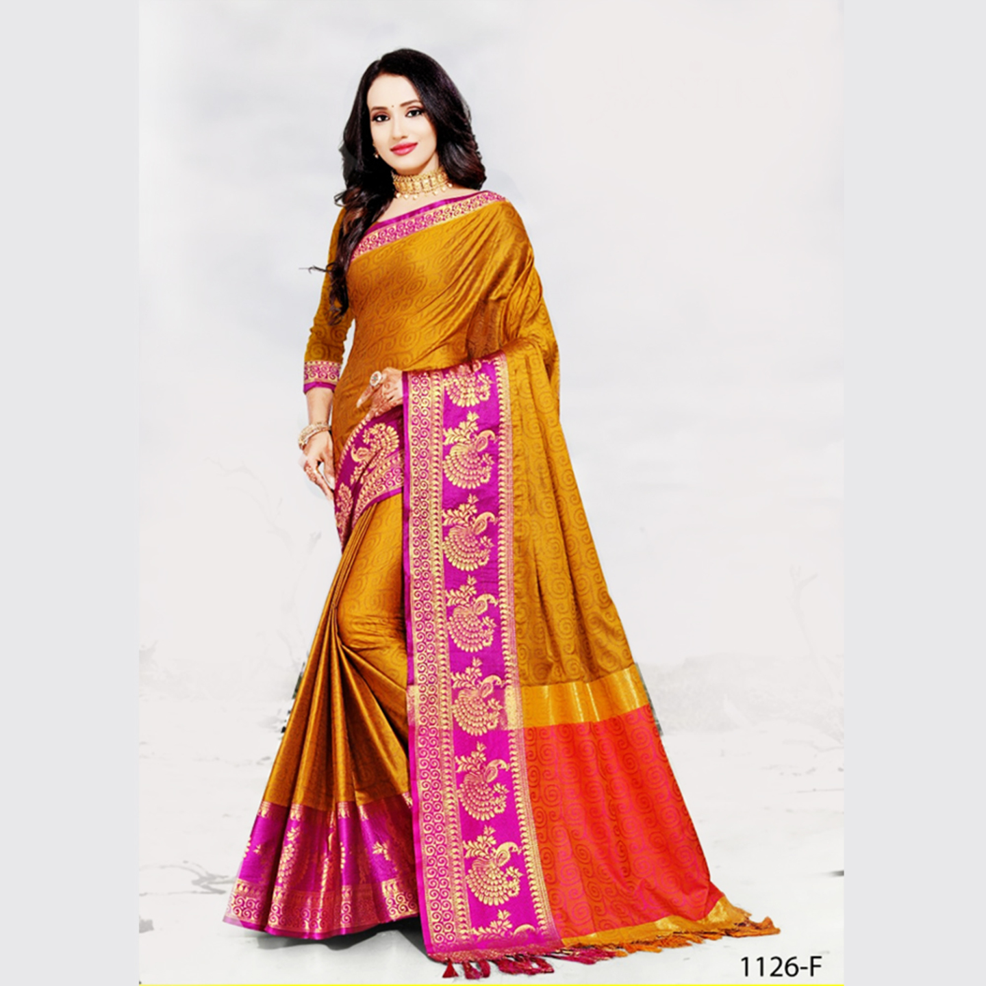 Talk By Fashion Women Cotton Silk Banarasi Saree Golden Brown