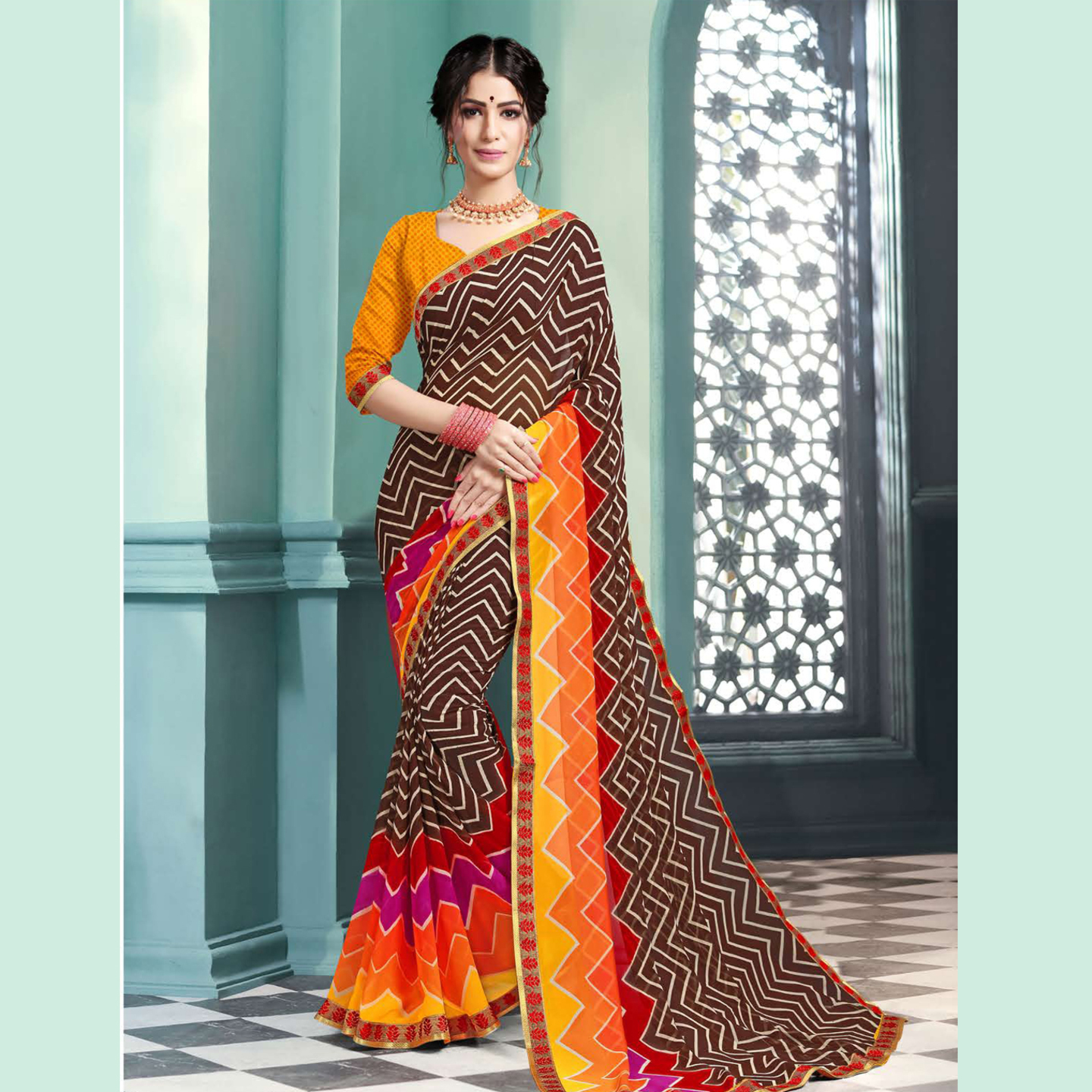 Talk By Fashion Women Soft Georgette Printed Saree Multicolor