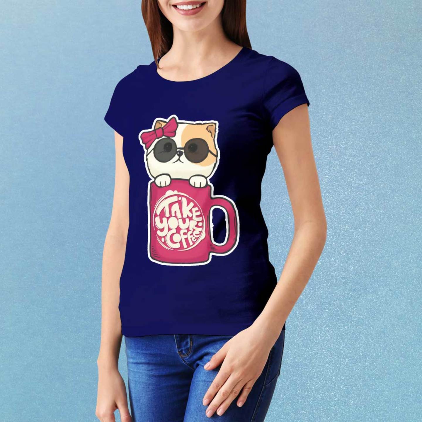 Talk By Fashion Cat Mug designer Women t-shirt Blue