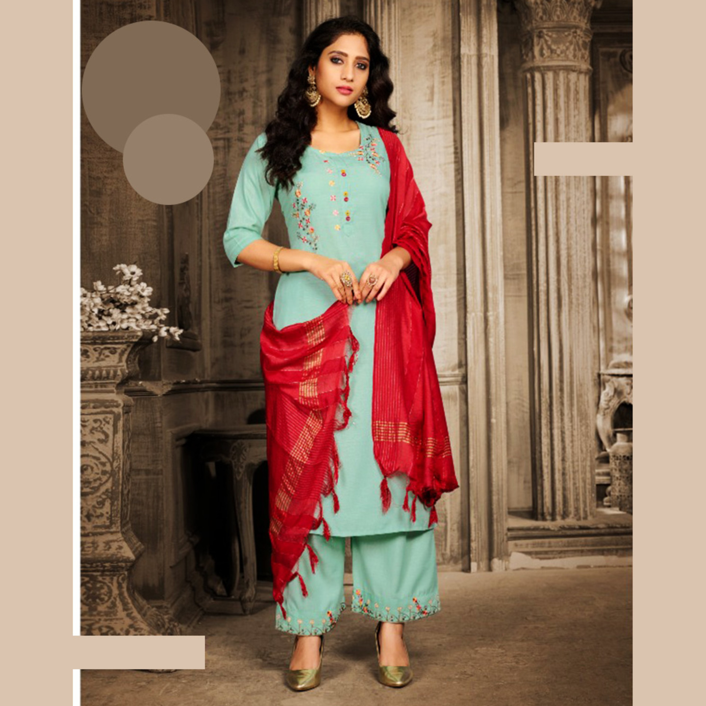 Talk By Fashion Women Stylish Light Blue Kurta Palazzo with Dupatta Set