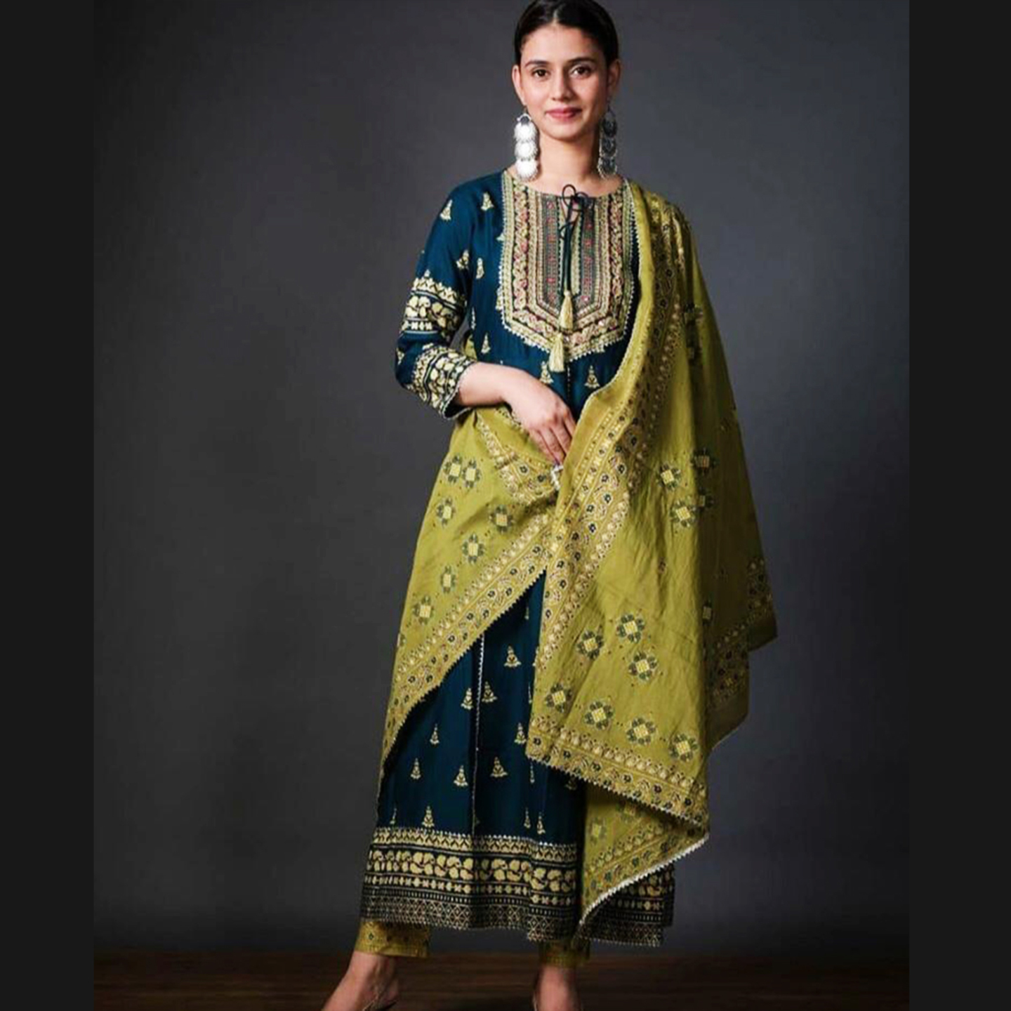 Talk By Fashion Embroidered Heavy Gold Print Anarkali Suit Set