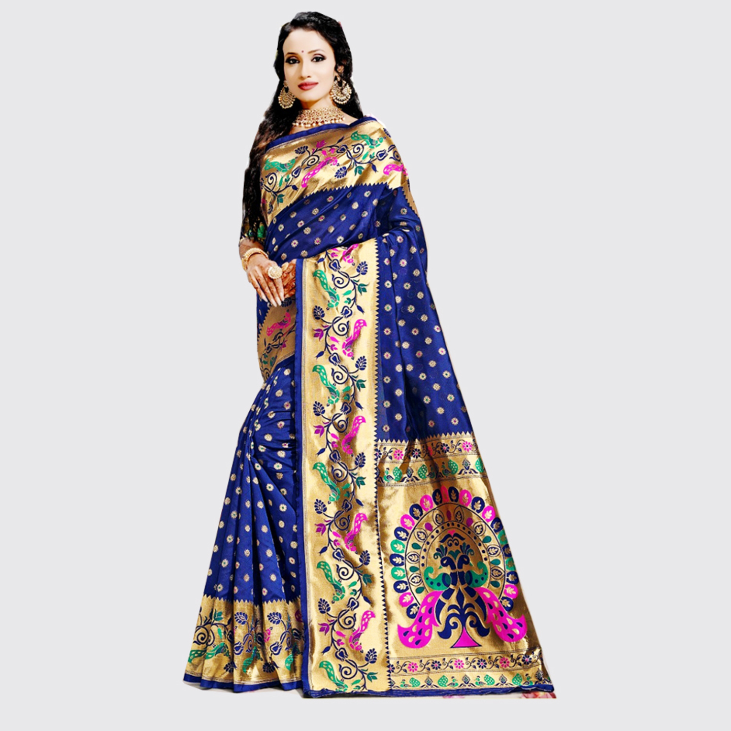 Talk By Fashion Women Cotton Silk Banarasi Saree Dark Blue