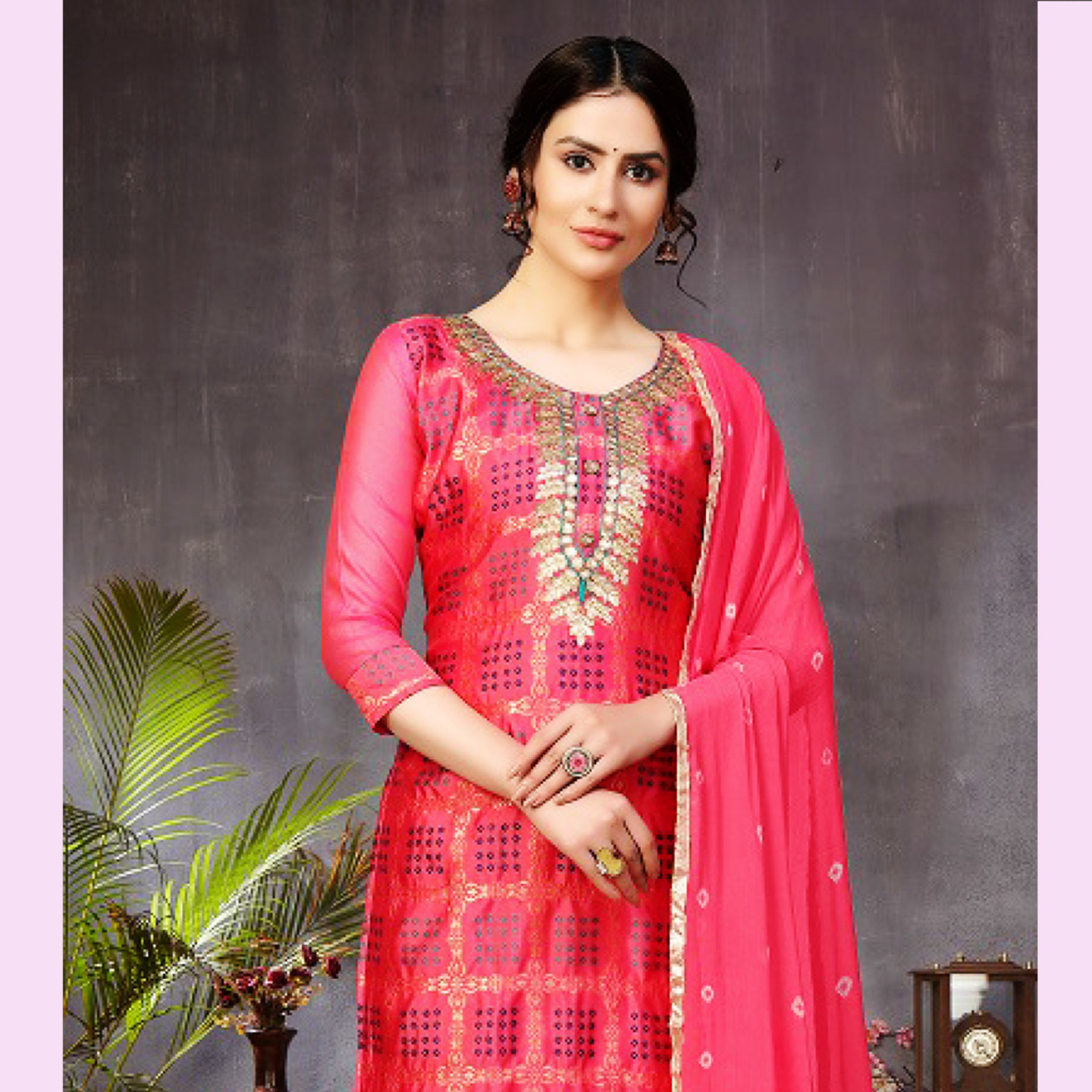 Talk By Fashion Women Pink Banarasi Jacquard Silk Unstitched Dress Material