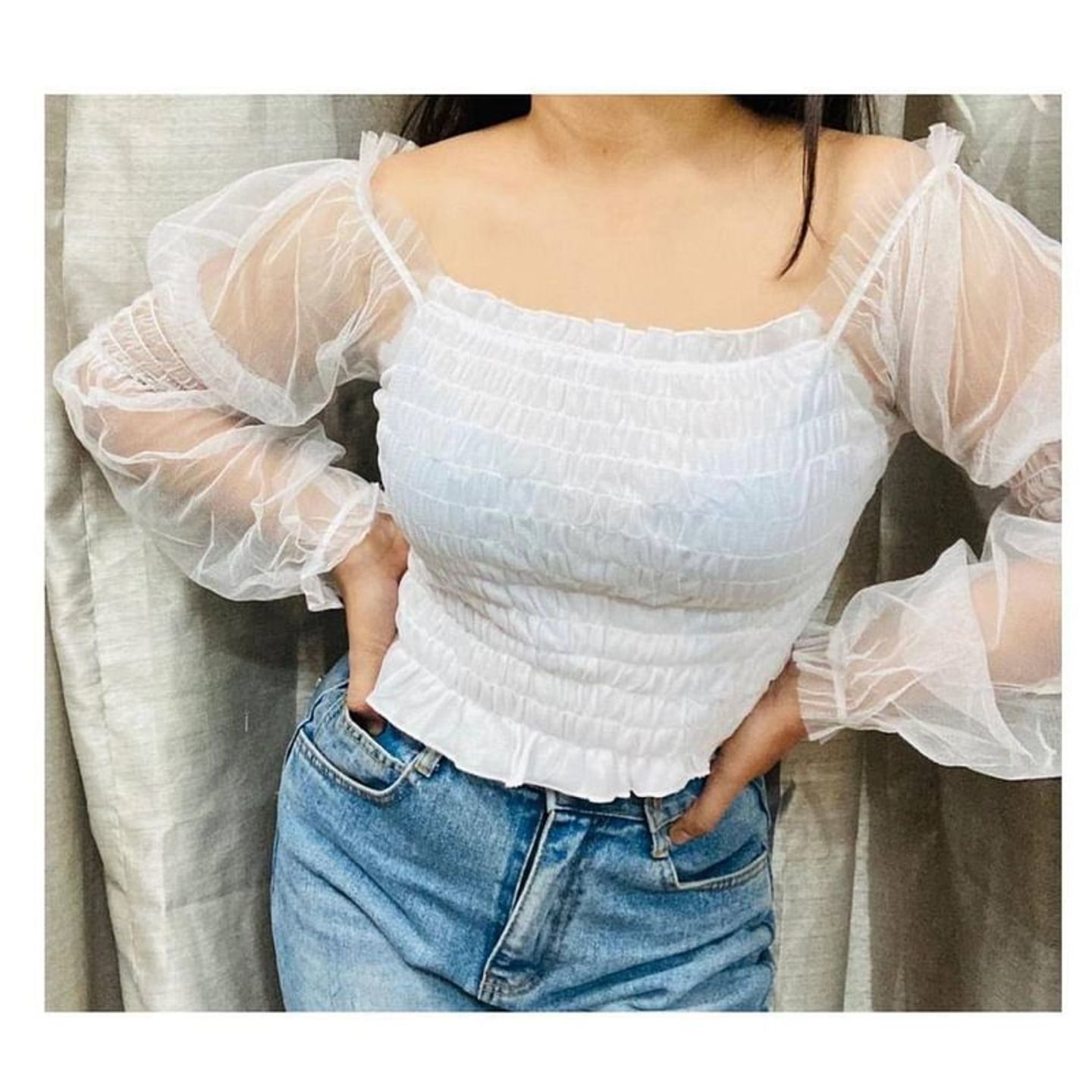 Talk By Fashion Women Net Off Shoulder Crop Top