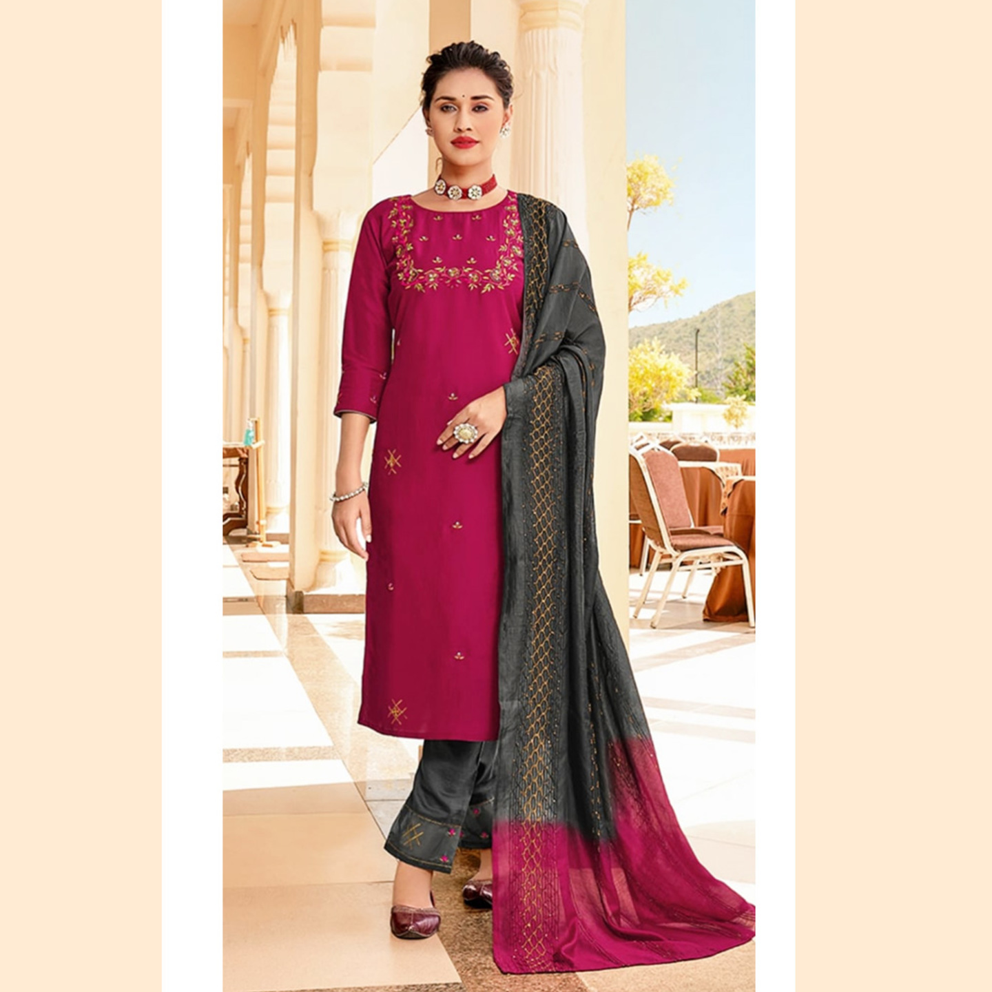 Talk By Fashion Women Soft Silk Embroidered Kurta with Pants & Dupatta