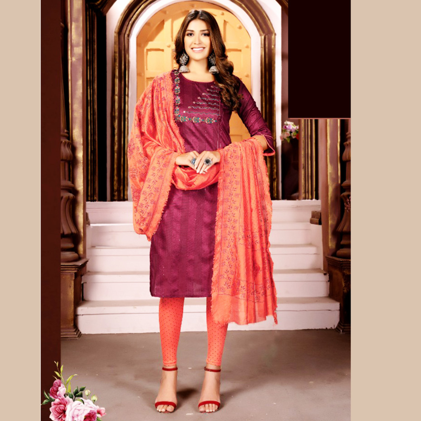Talk By Fashion Women Embroidered Chanderi Kurta, Pants with Dupatta Set