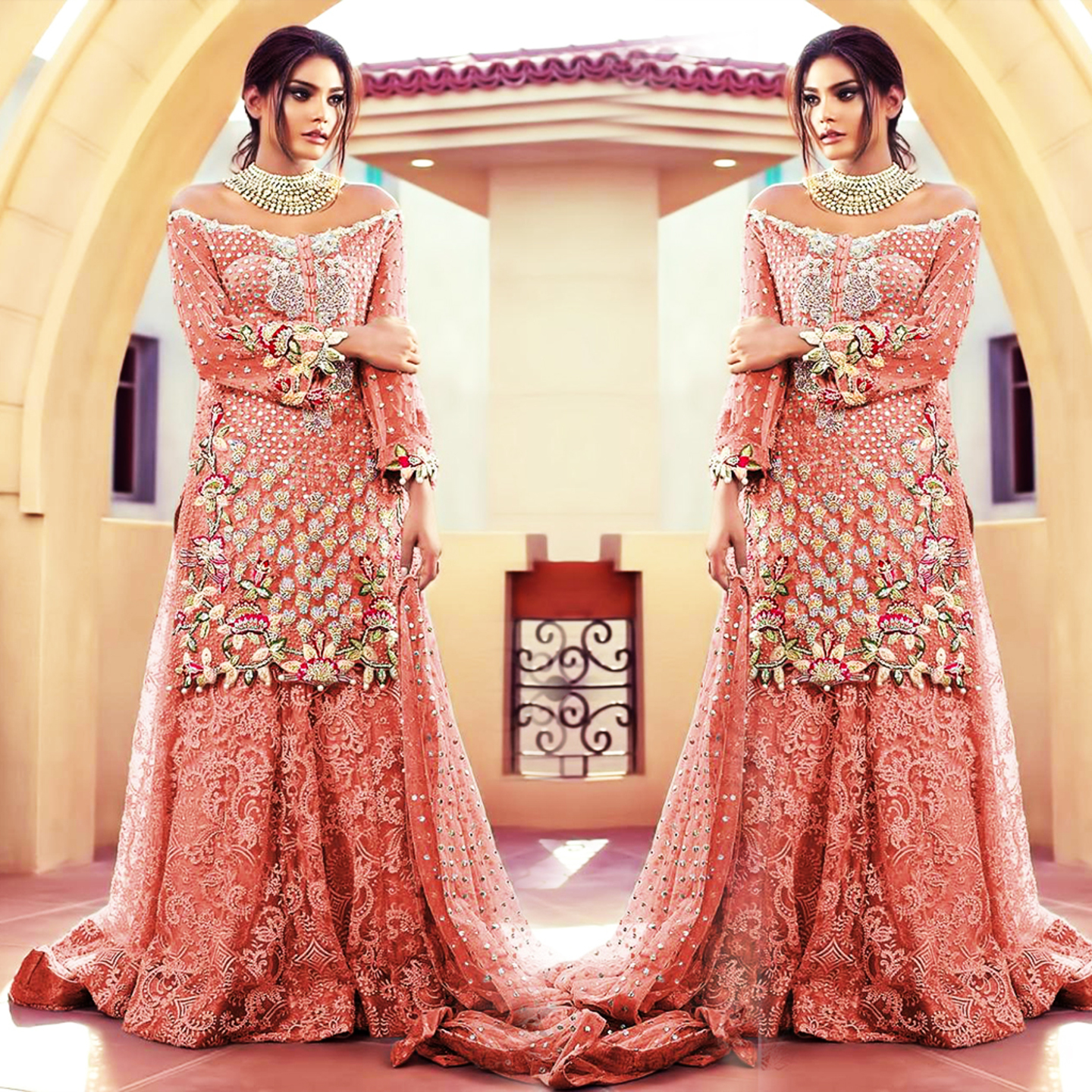 Rinaz Baby Pink Color Heavy Embroidered Soft Net Dress Material