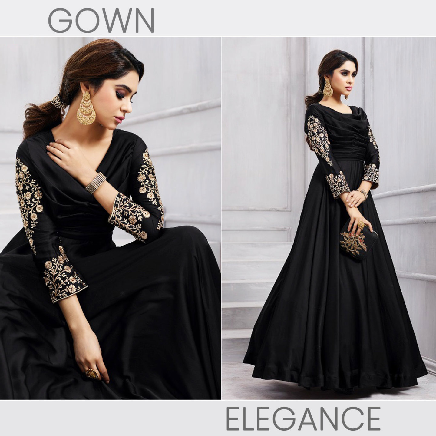 Talk By Fashion Women Heavy Gown with Bottom & Dupatta Black