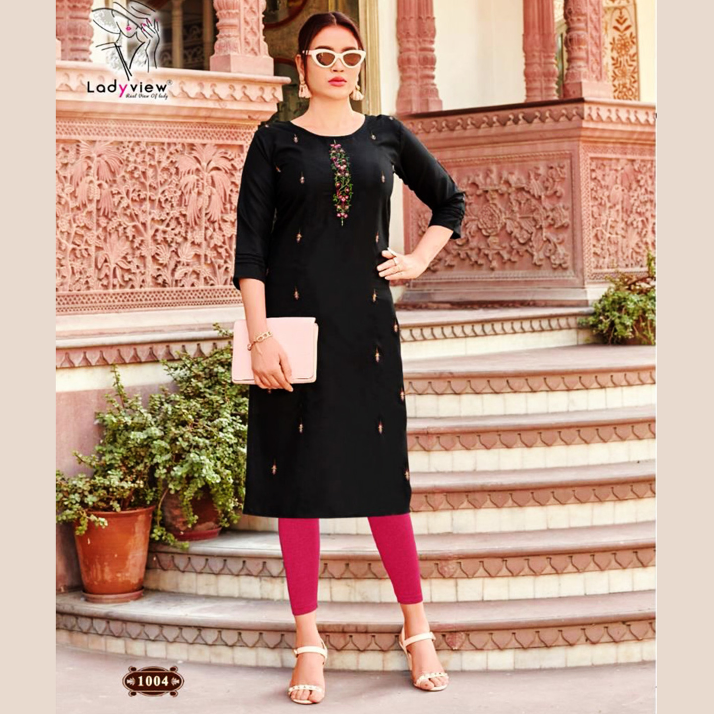 Talk By Fashion Women Black Color Embroidered Cotton Straight Kurti